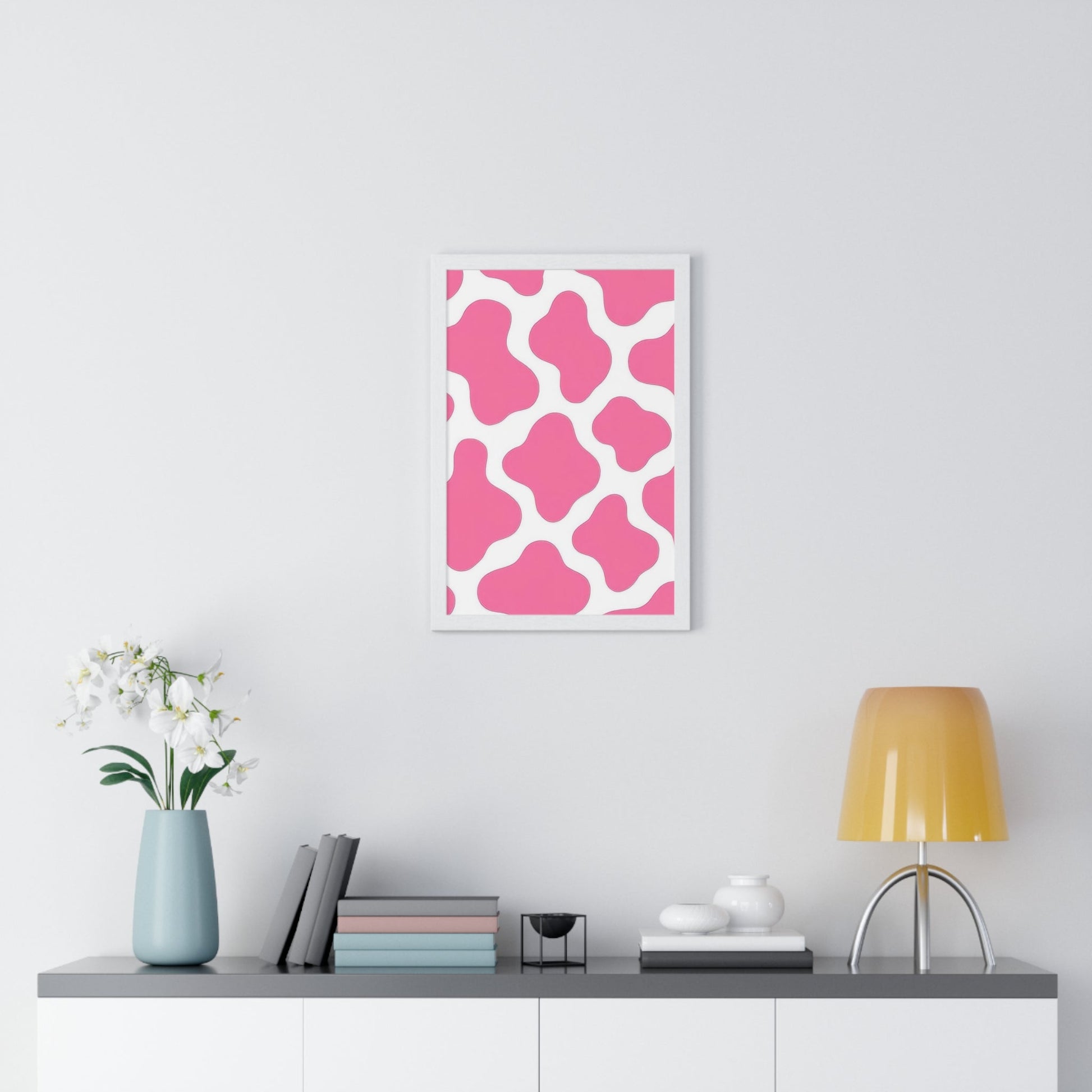 Printify Pink and White Cow Print Framed Poster 2025