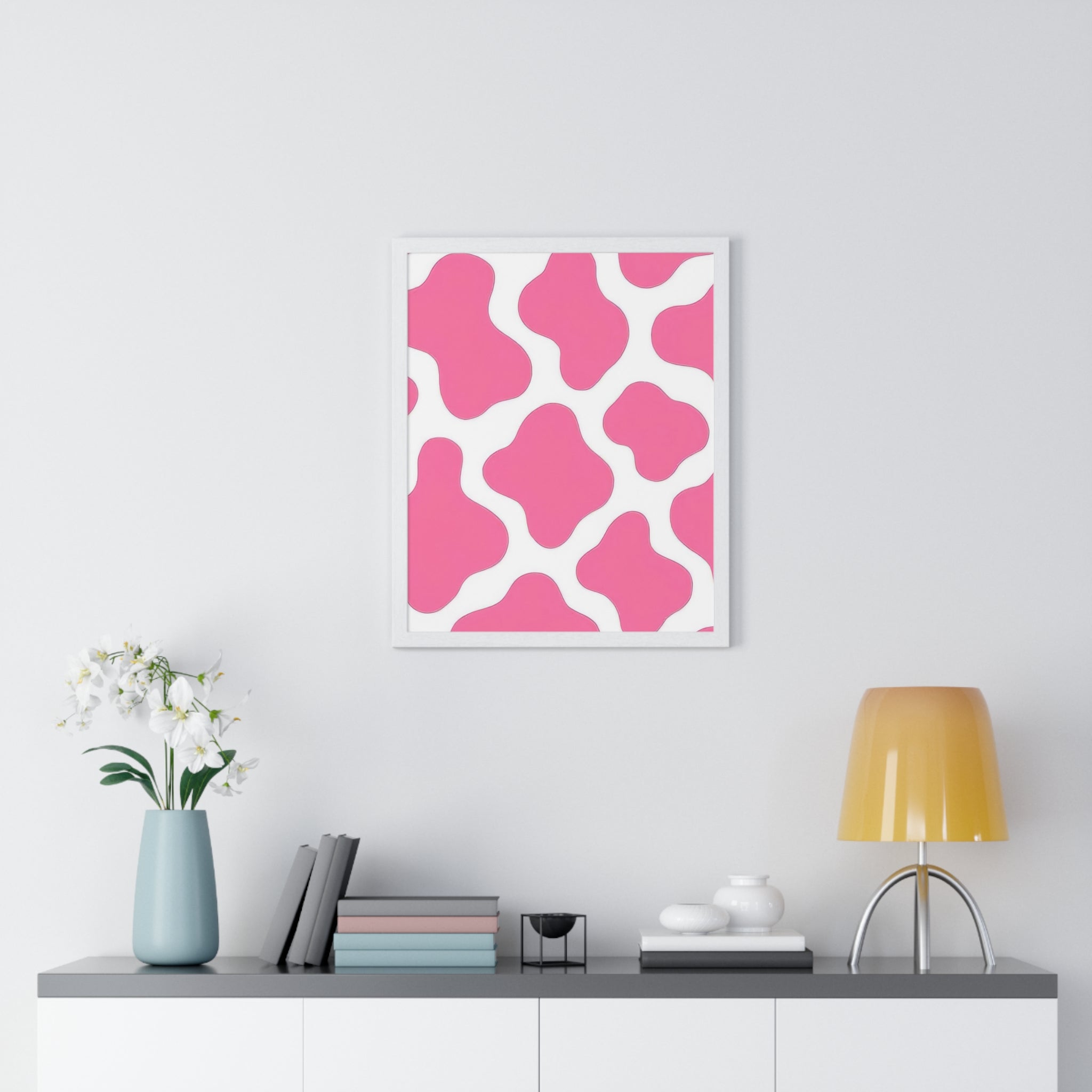 Printify Pink and White Cow Print Framed Poster 2025
