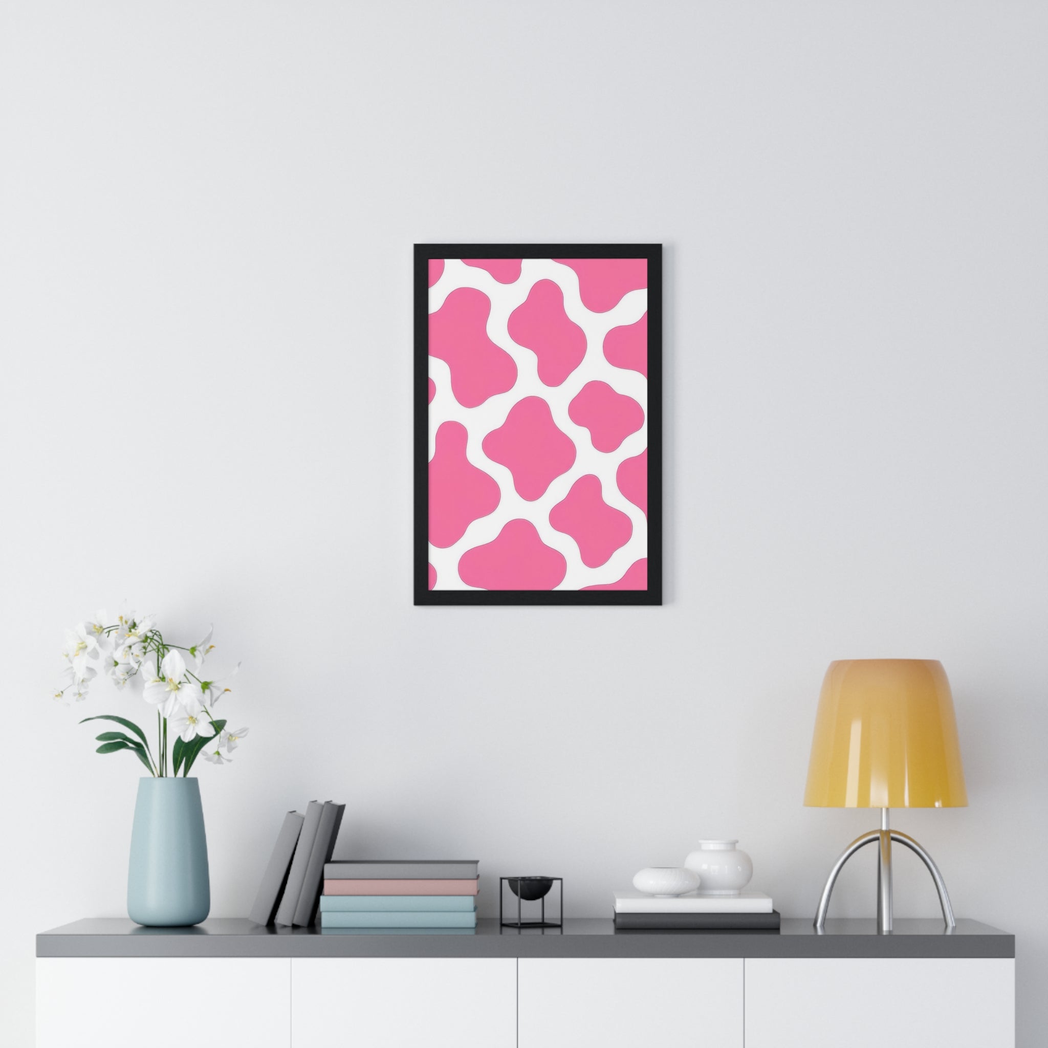 Printify Pink and White Cow Print Framed Poster 2025