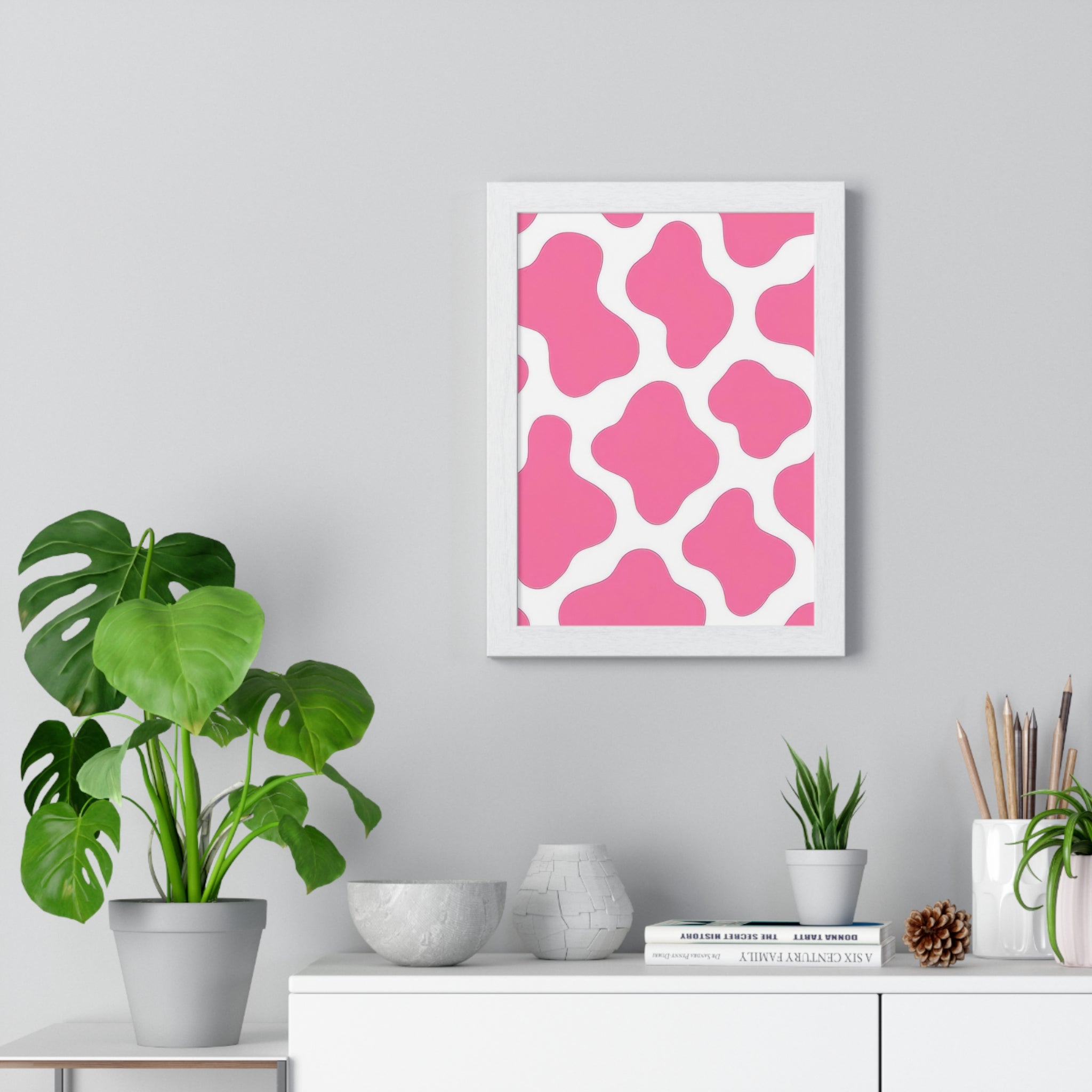 Printify Pink and White Cow Print Framed Poster 2025