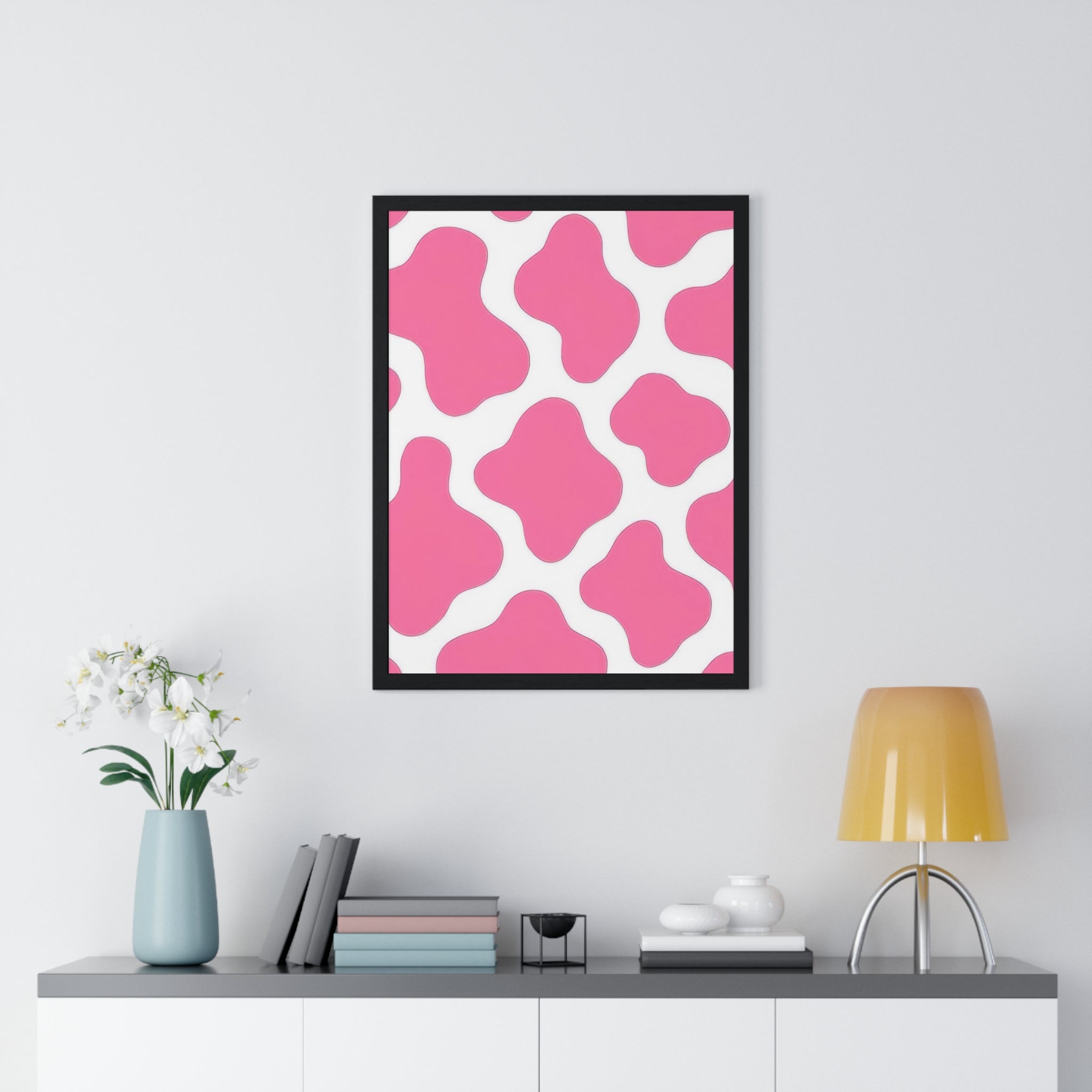 Printify Pink and White Cow Print Framed Poster 2025