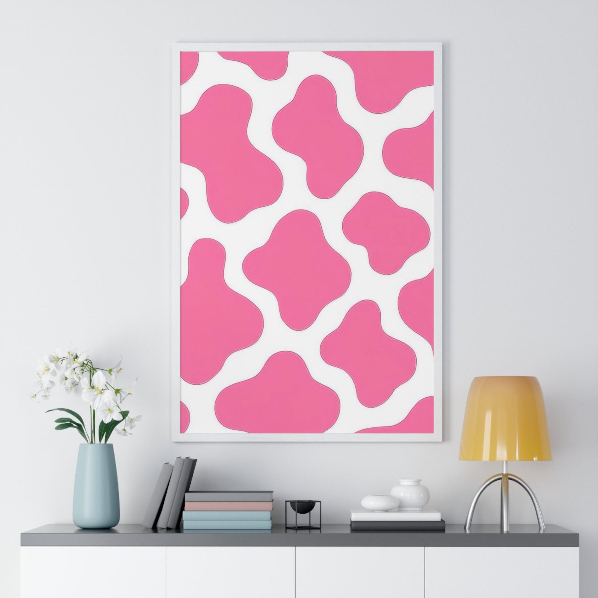 Printify Pink and White Cow Print Framed Poster 2025