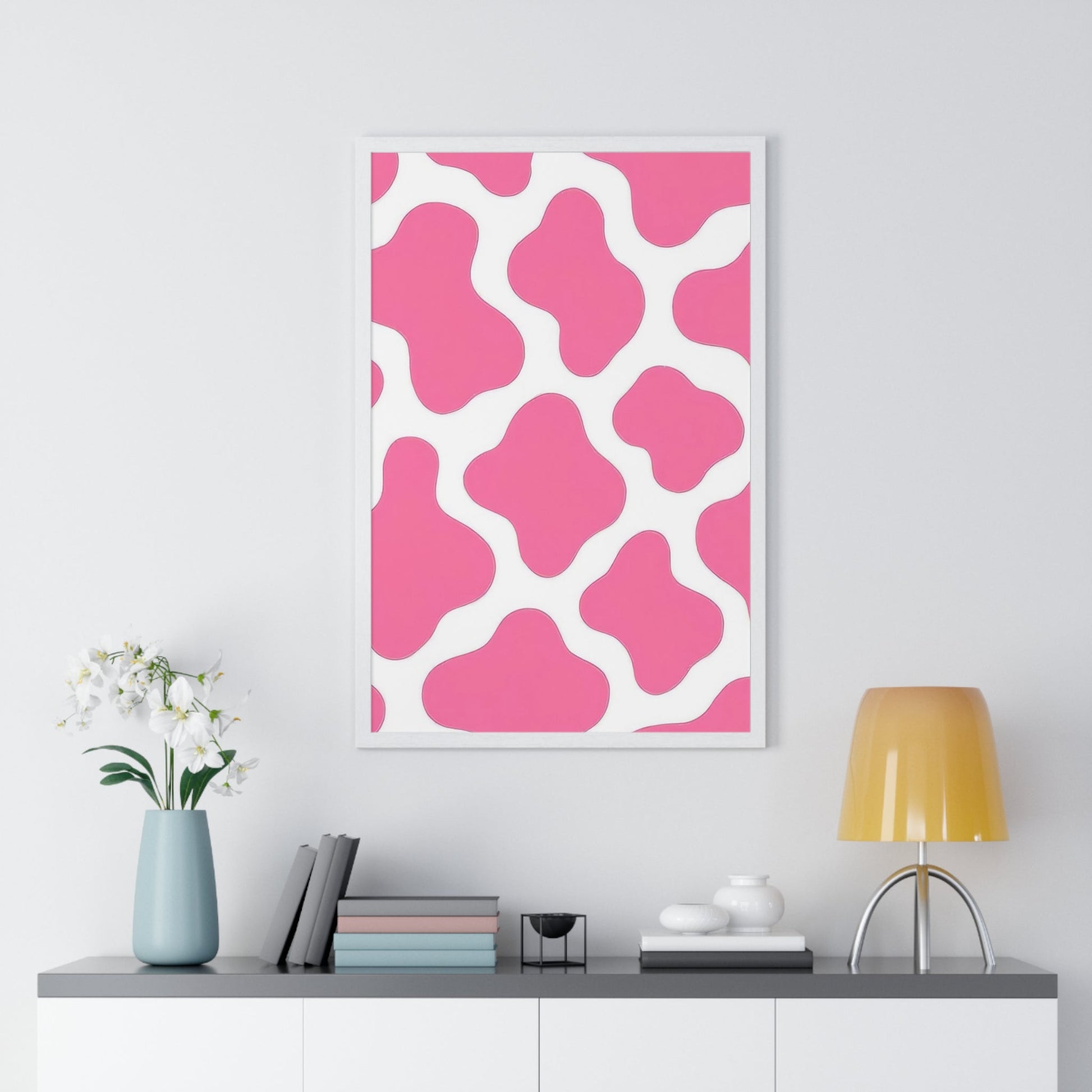 Printify Pink and White Cow Print Framed Poster 2025