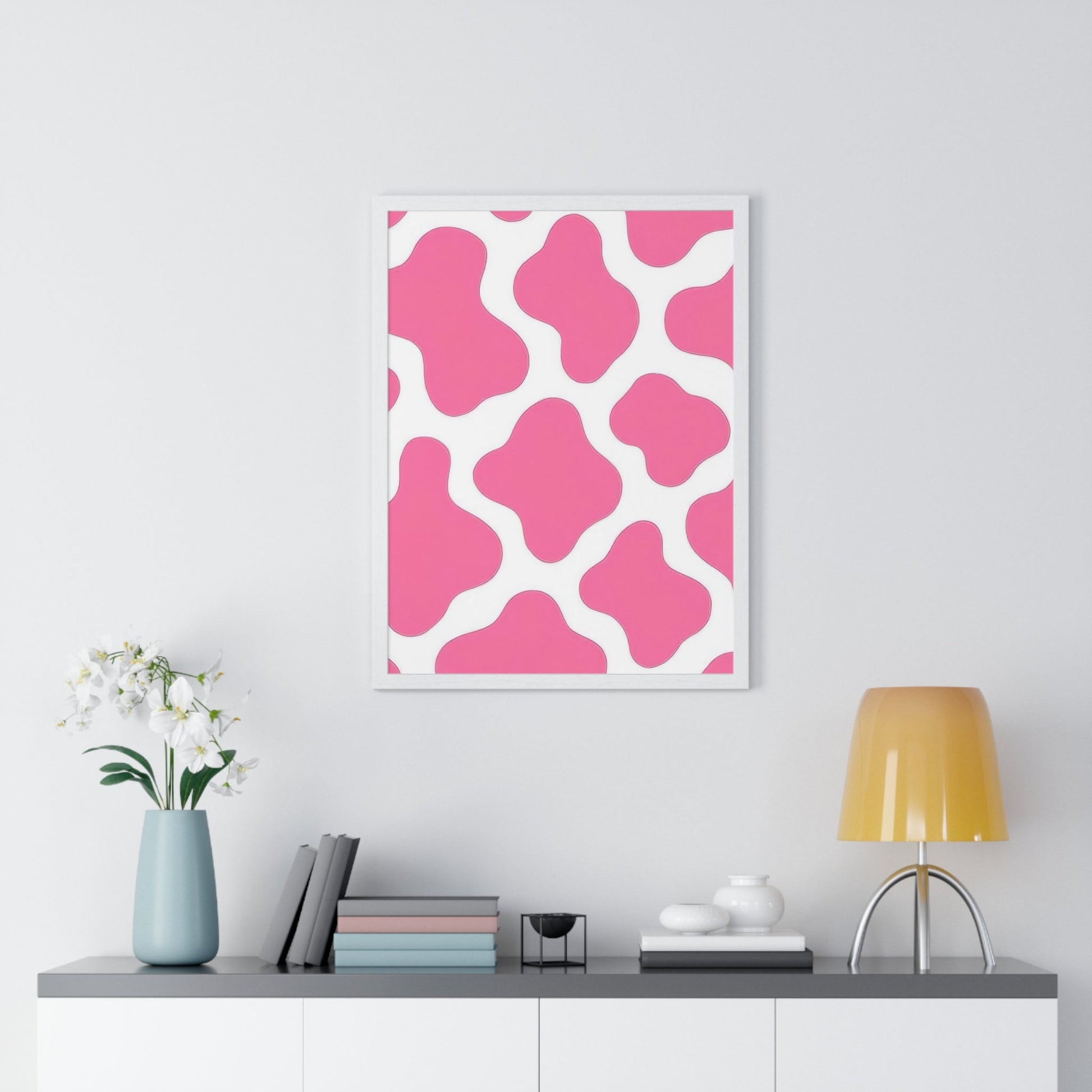 Printify Pink and White Cow Print Framed Poster 2025