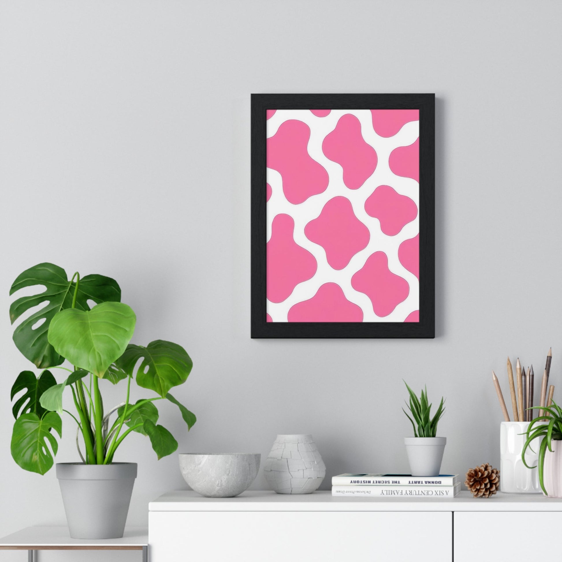 Printify Pink and White Cow Print Framed Poster 2025