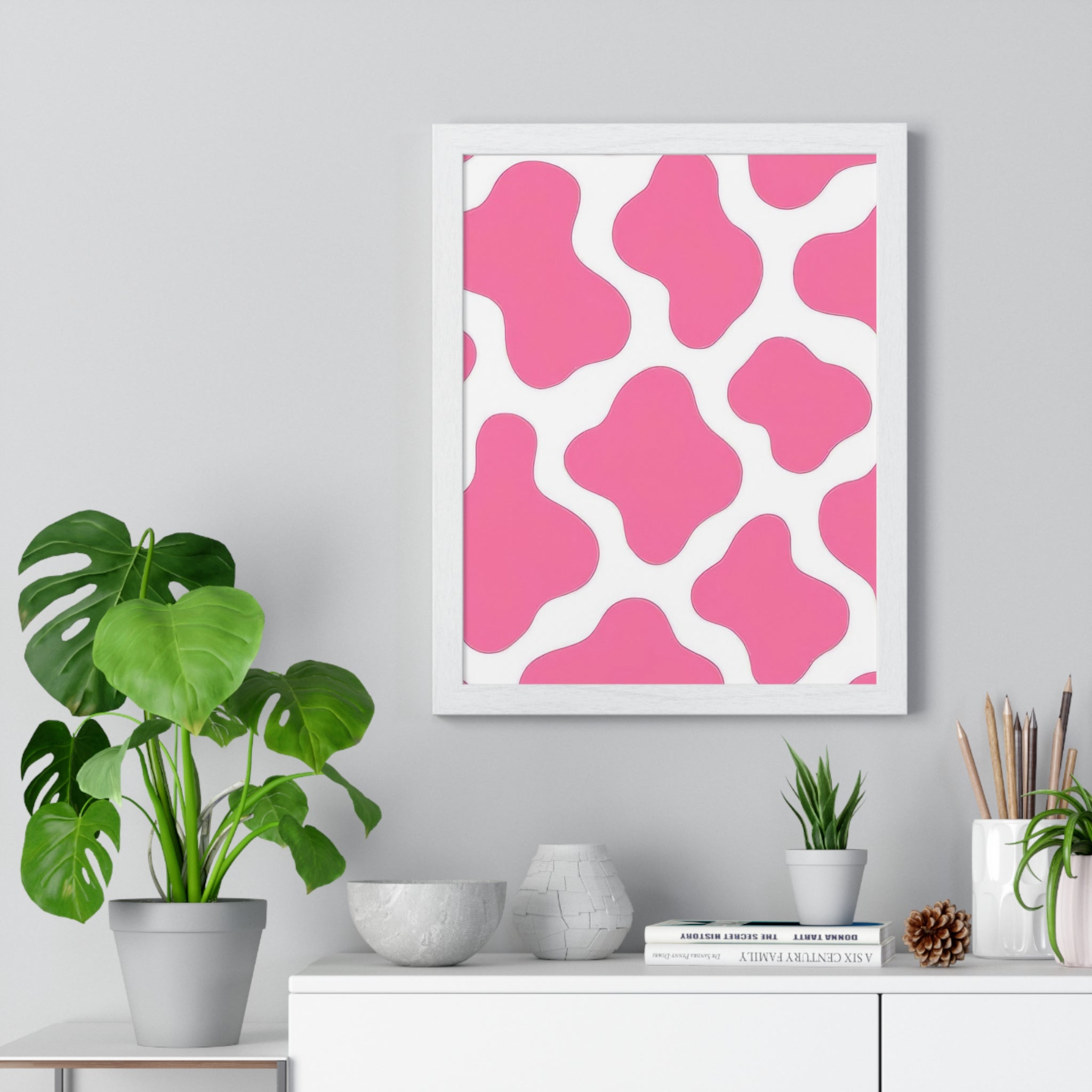 Printify Pink and White Cow Print Framed Poster 2025