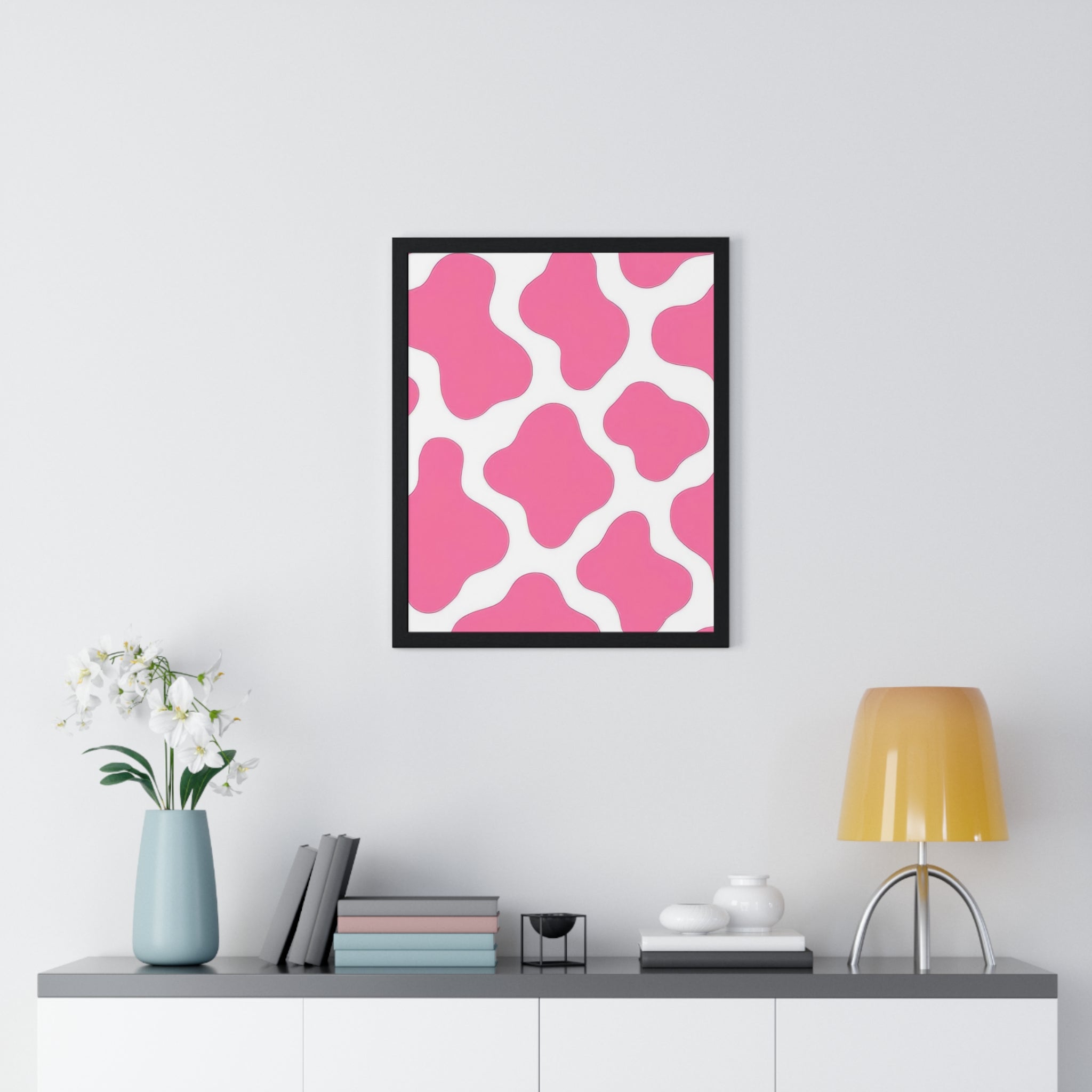 Printify Pink and White Cow Print Framed Poster 2025