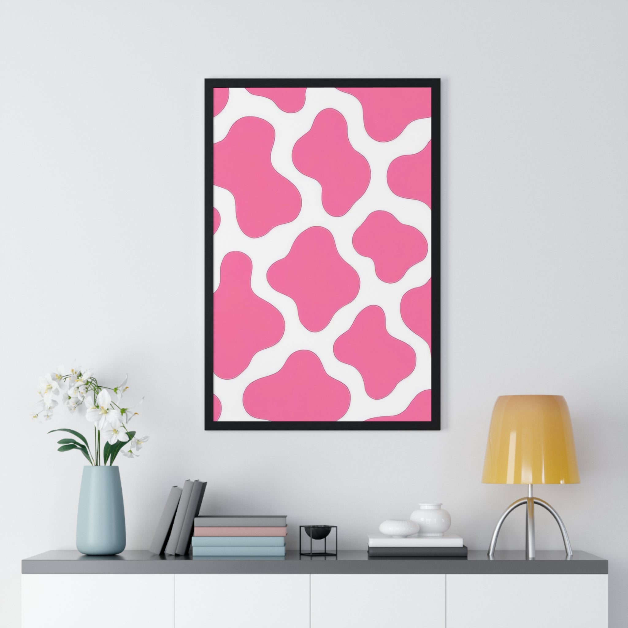 Printify Pink and White Cow Print Framed Poster 2025