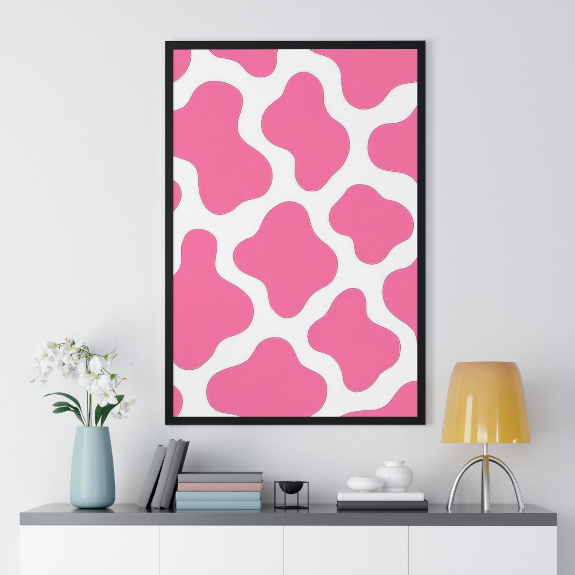 Printify Pink and White Cow Print Framed Poster 2025
