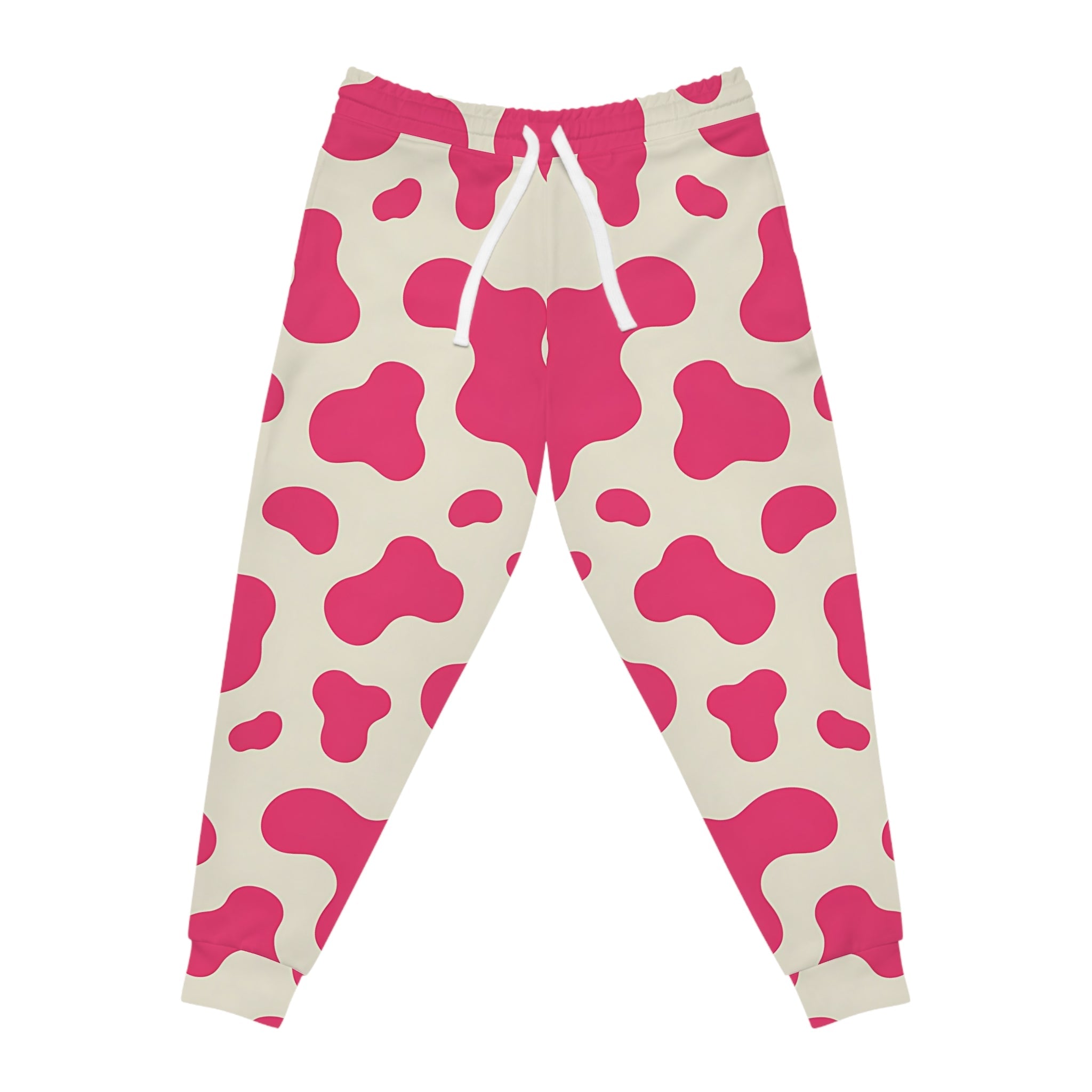 Pink and White Cow Print Joggers, Artsulli - Art is Long, Life is Short, All Over Prints, Size, S, Color, Seam thread color automatically matched to design, , , 26201073569425618152