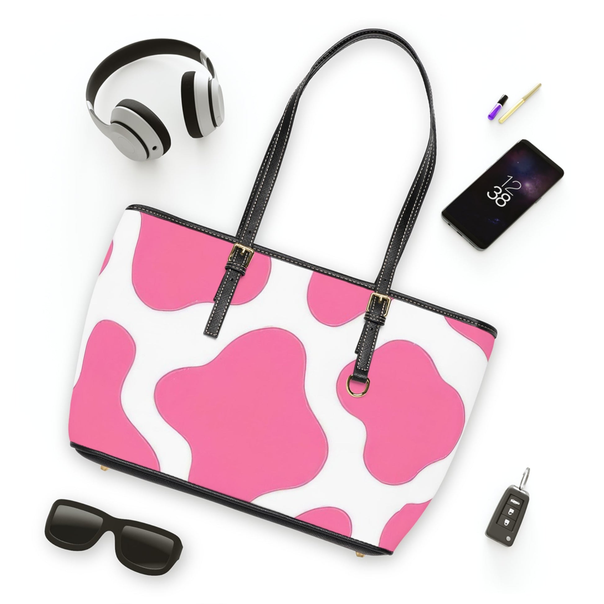 Pink and White Cow Print Shoulder Bag, Artsulli - Art is Long, Life is Short, Bags, , , , , , , 