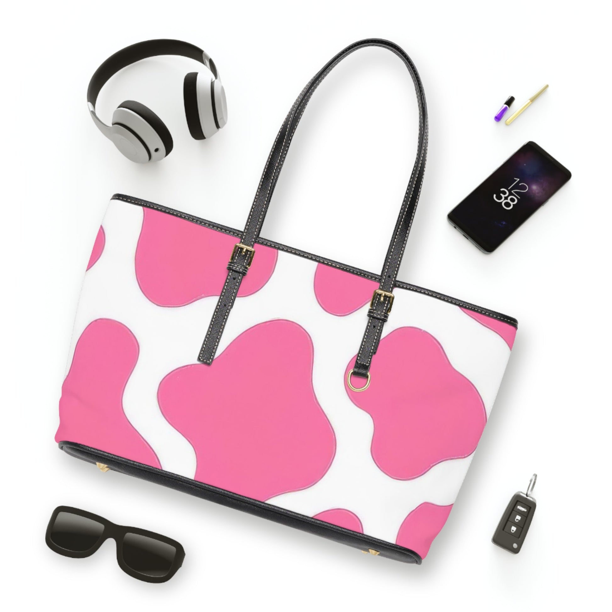 Pink and White Cow Print Shoulder Bag, Artsulli - Art is Long, Life is Short, Bags, , , , , , , 