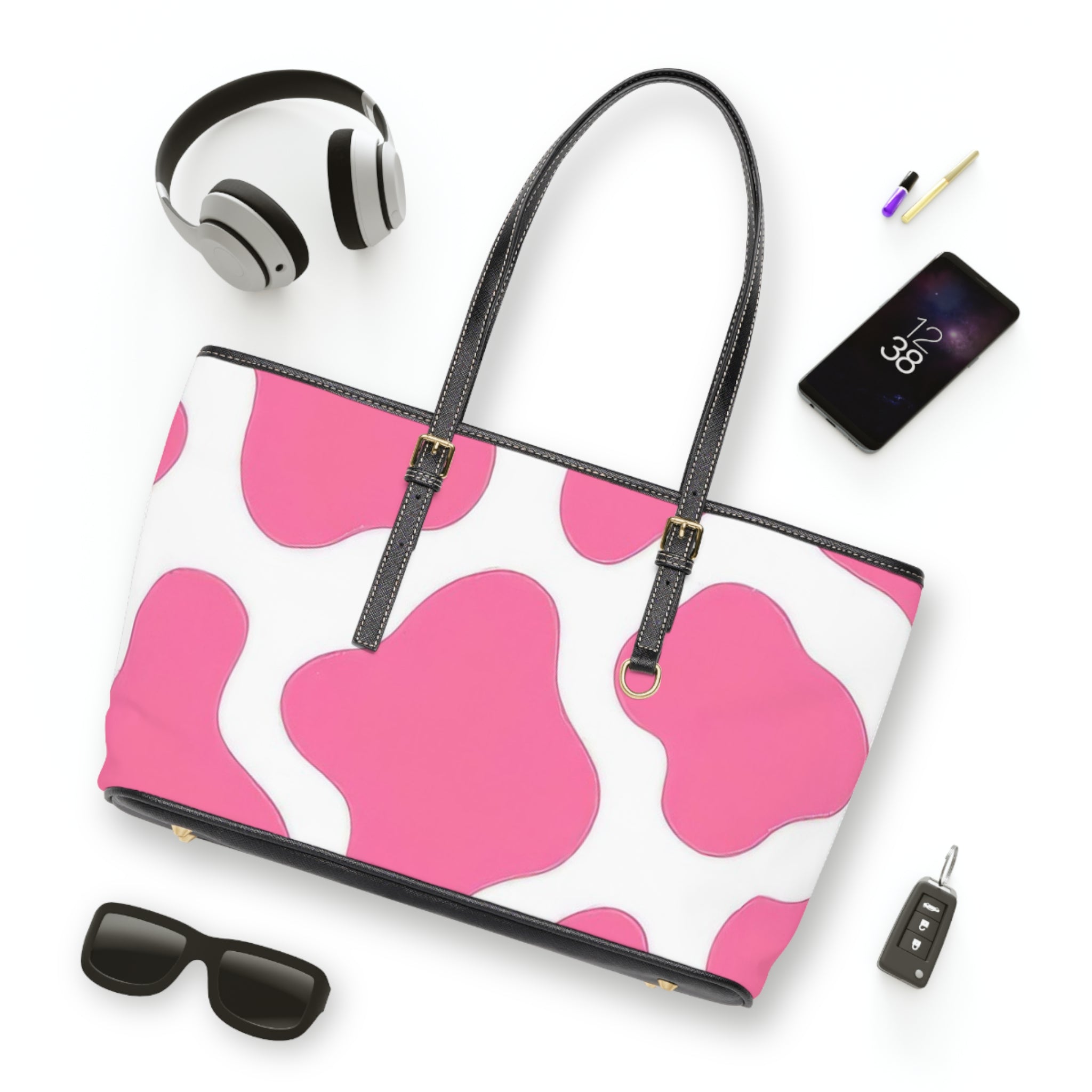 Pink and White Cow Print Shoulder Bag, Artsulli - Art is Long, Life is Short, Bags, , , , , , , 