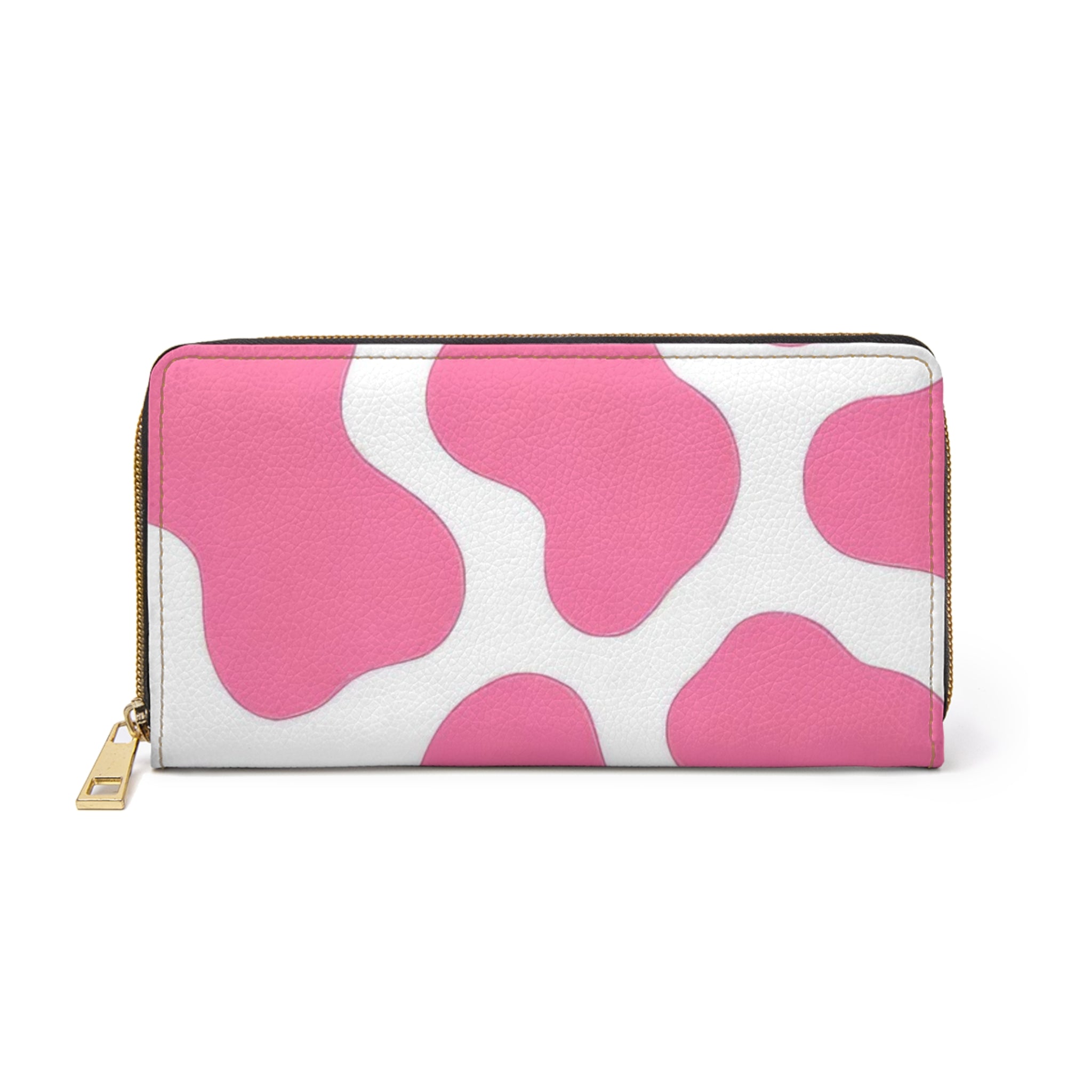 Pink and White Cow Print Zippered Wallet, Artsulli - Art is Long, Life is Short, Accessories, Size, One size, Color, White, , , 33457588440082724486