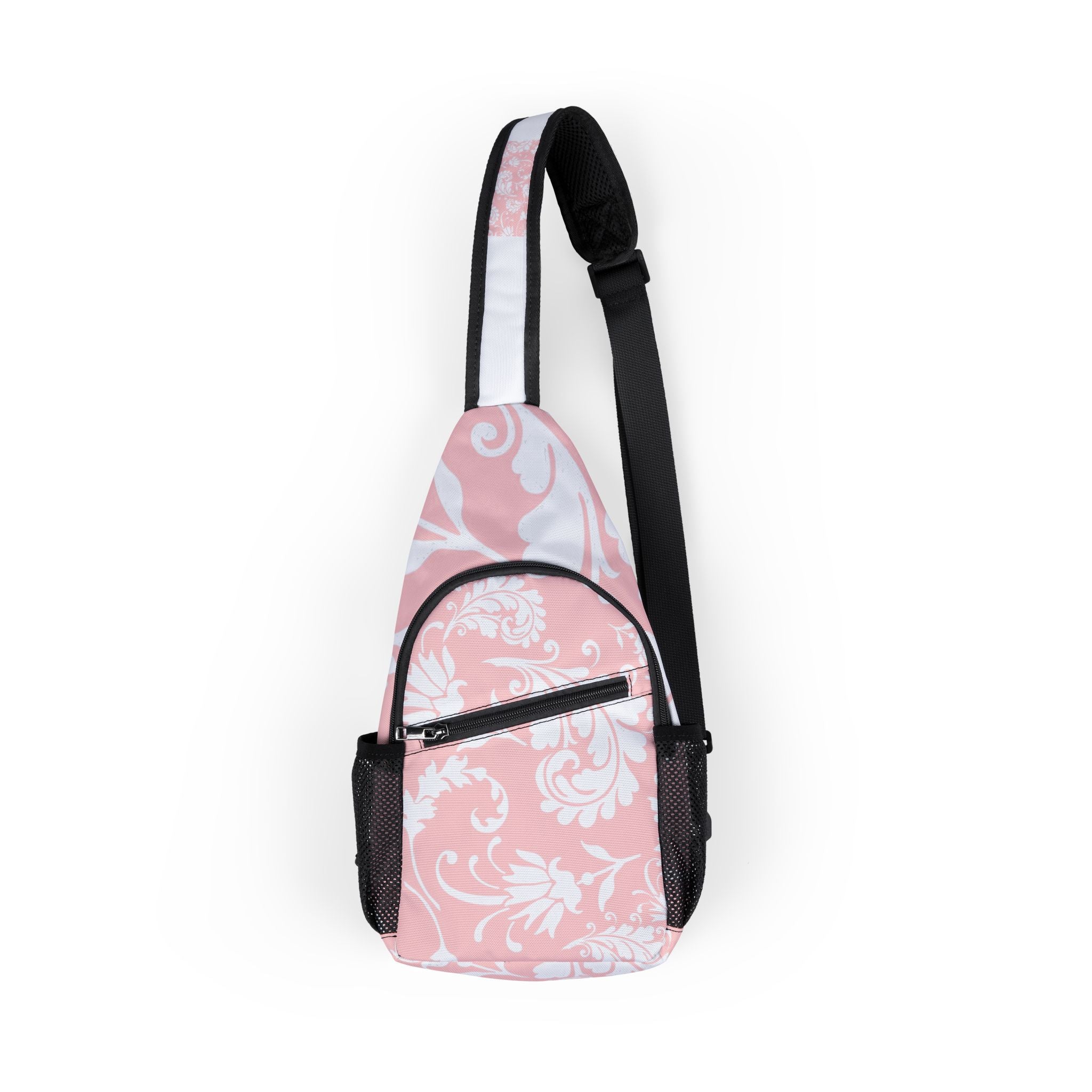 Pink and White Damask Print Chest Bag, Artsulli - Art is Long, Life is Short, Bags, Size, One size, , , , , 73774041267525740394