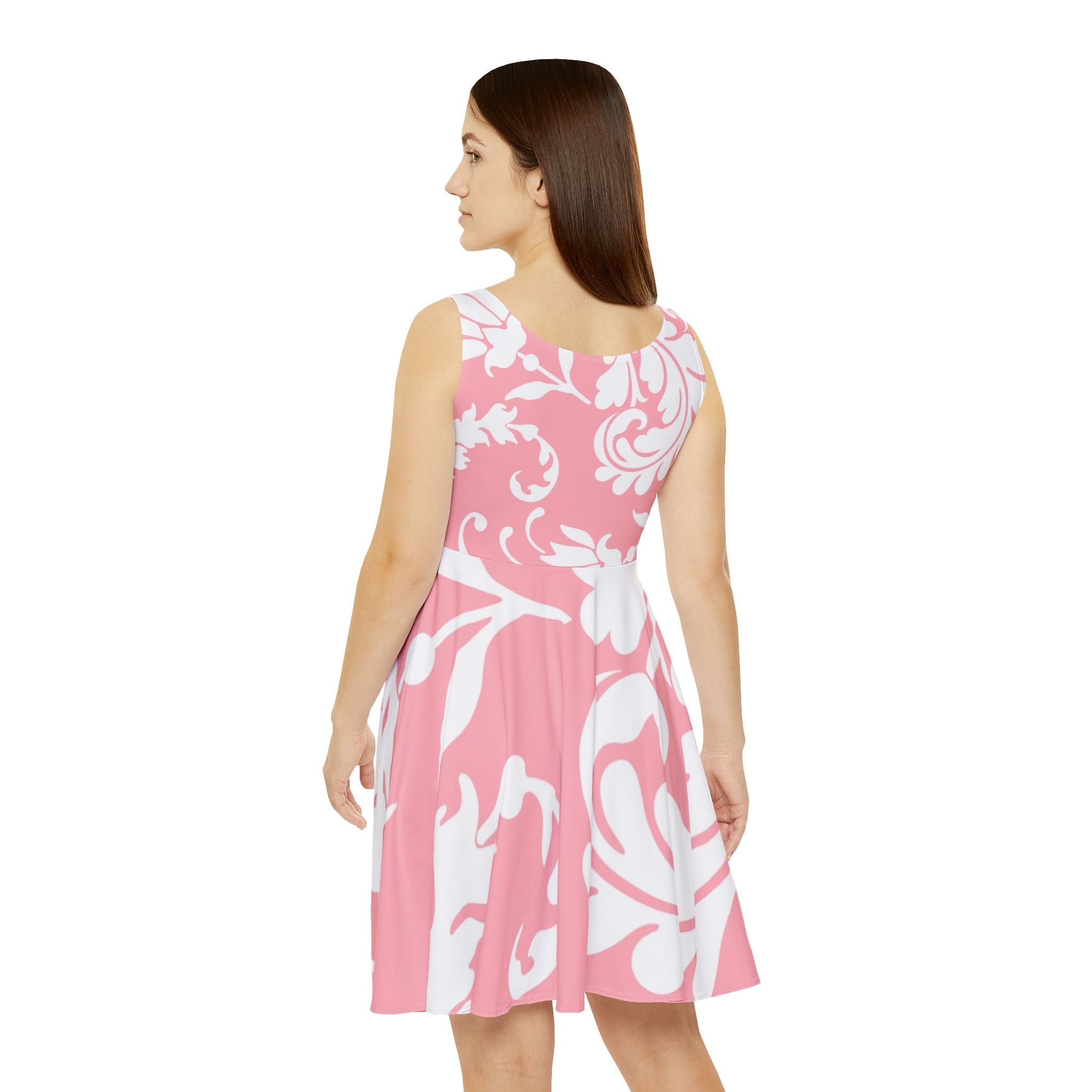 Pink and White Floral Skater Dress, Artsulli - Art is Long, Life is Short, All Over Prints, , , , , , , 