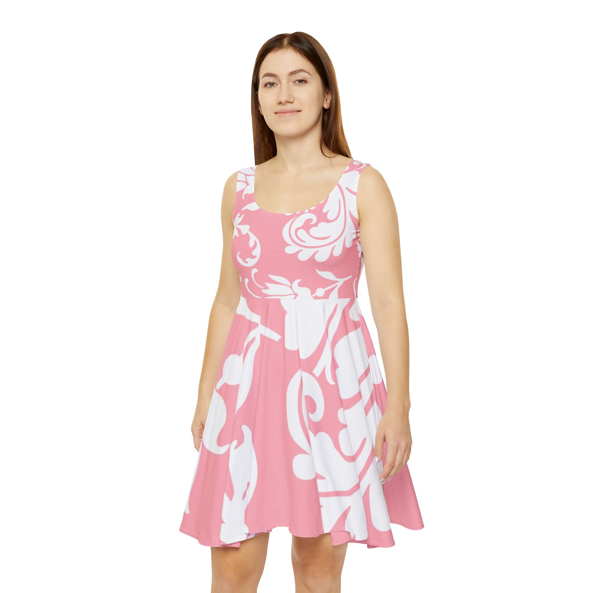 Pink and White Floral Skater Dress, Artsulli - Art is Long, Life is Short, All Over Prints, , , , , , , 