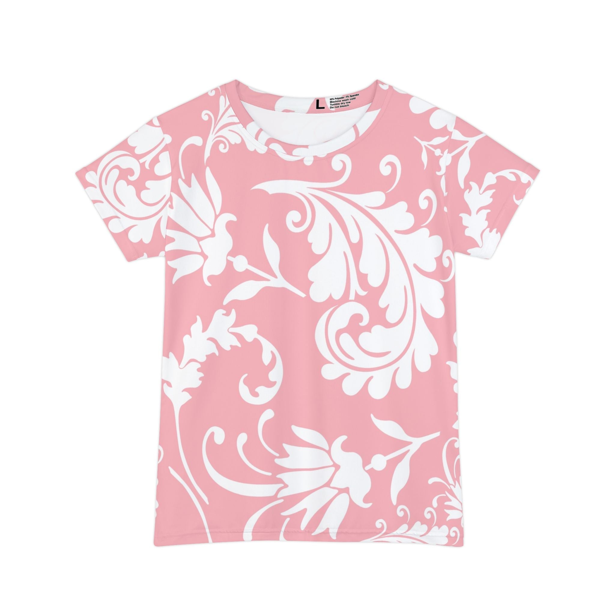 Pink and White Floral T-Shirt, Artsulli - Art is Long, Life is Short, All Over Prints, Size, XS, , , , , 20329388855375049054