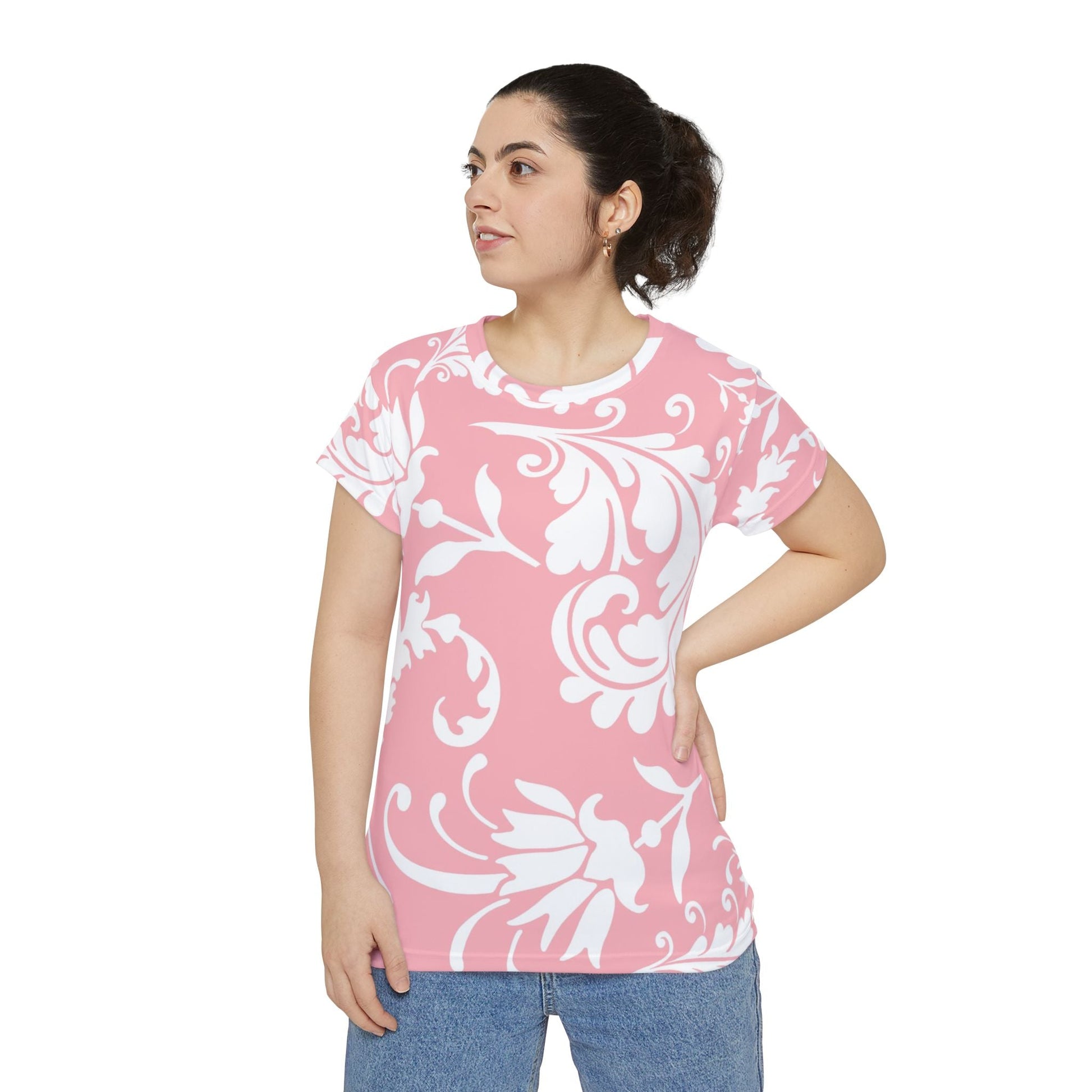 Pink and White Floral T-Shirt, Artsulli - Art is Long, Life is Short, All Over Prints, , , , , , , 