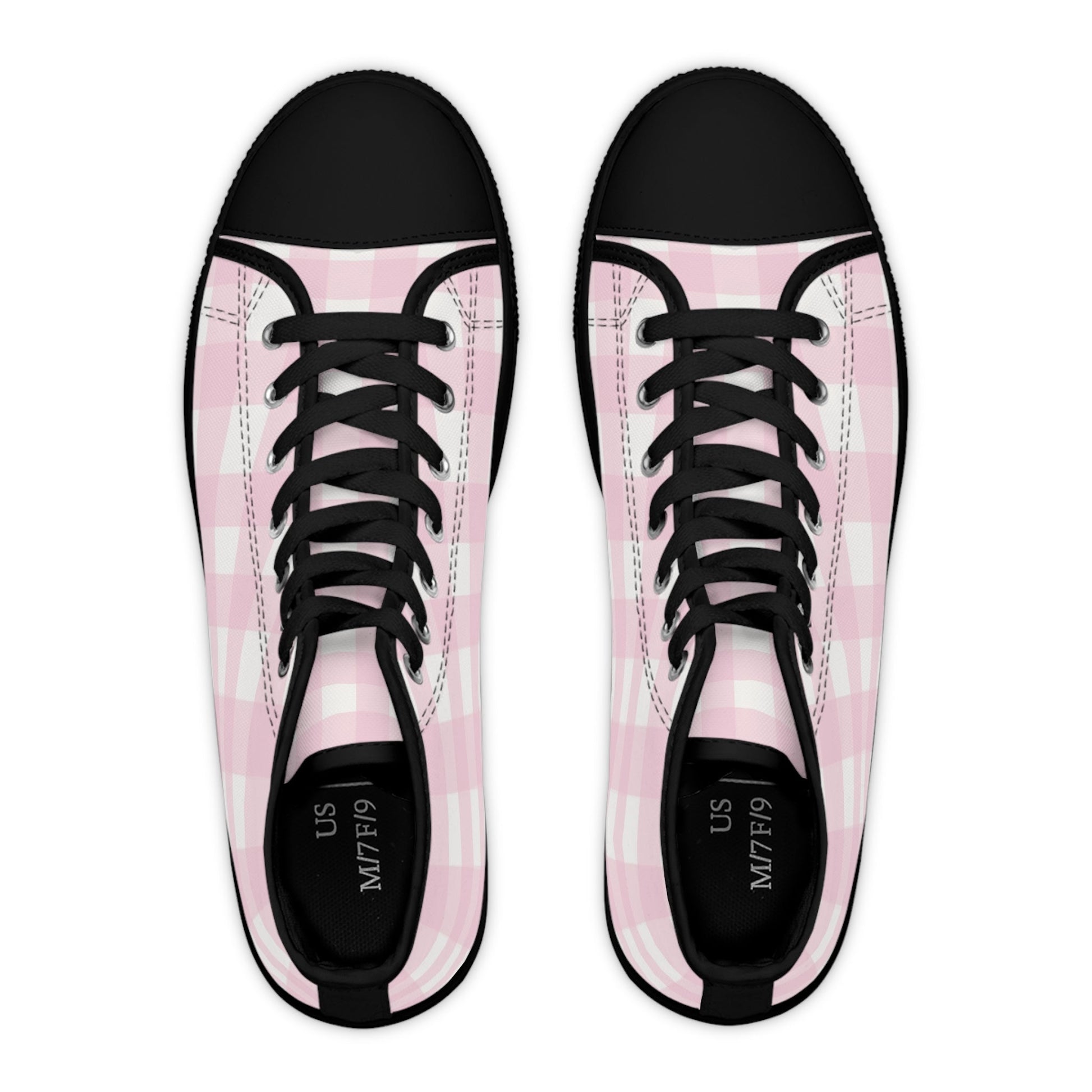 Pink and White Gingham High Top Sneakers, Artsulli - Art is Long, Life is Short, Shoes, , , , , , , 