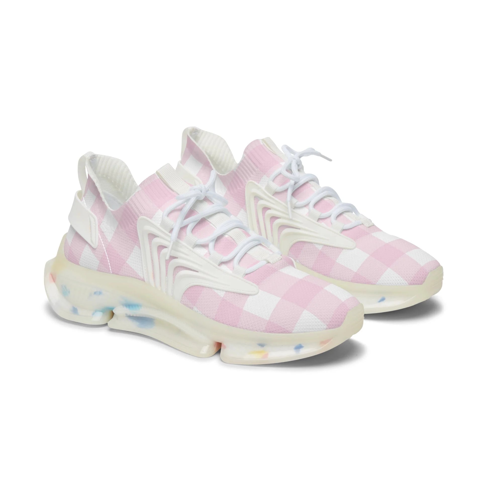 JAKKOUTTHEBXX Pink and White Gingham Mesh Sneakers 2025