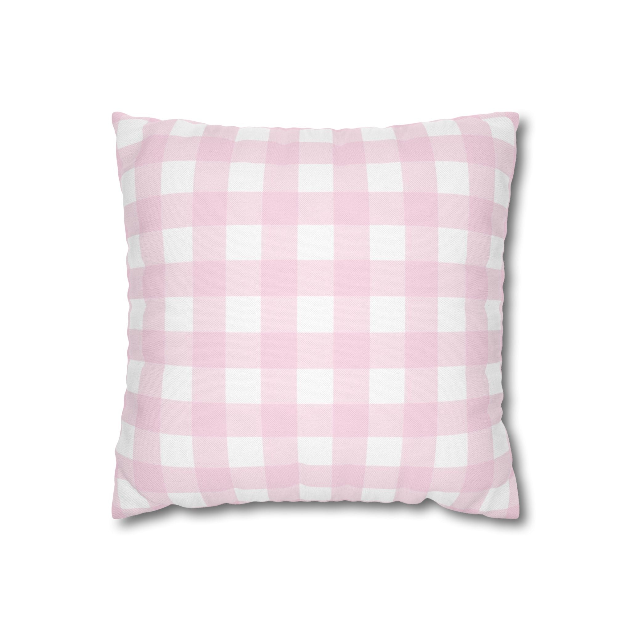 Printify Pink and White Gingham Throw Pillow 2025