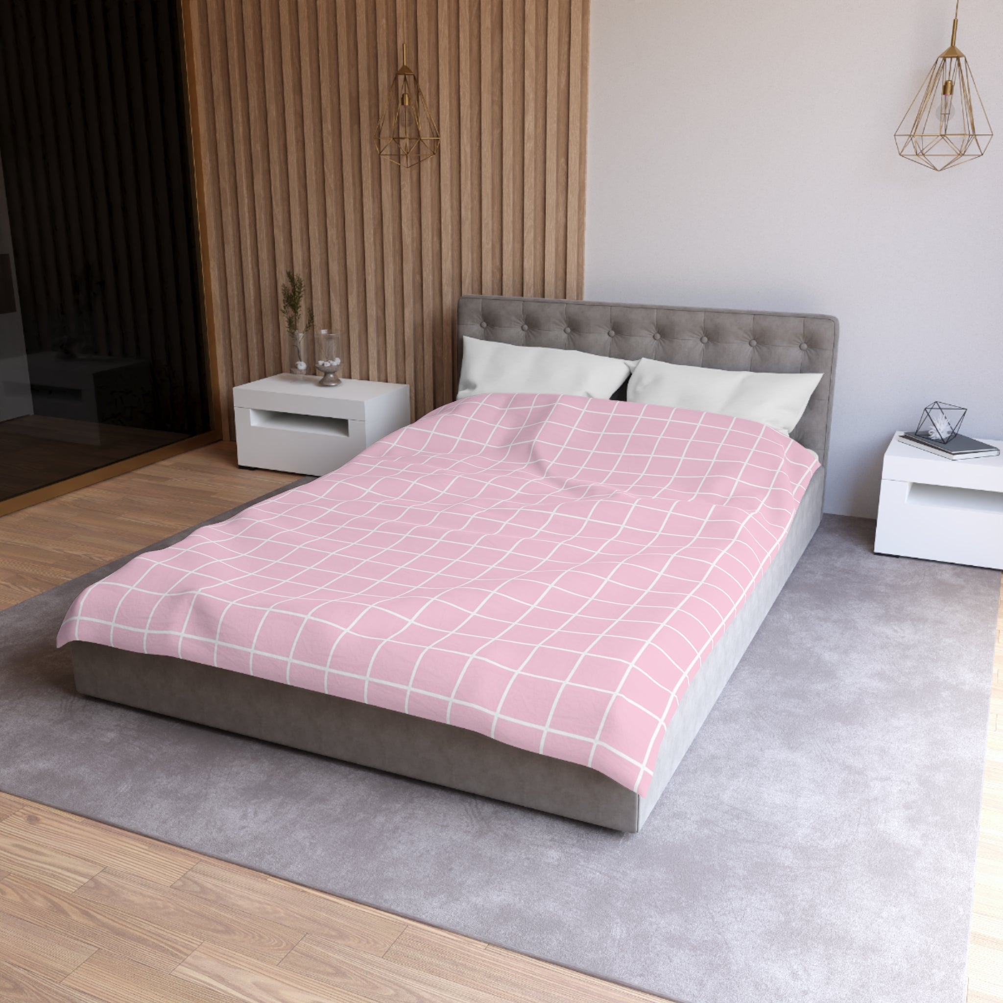 JAKKOUTTHEBXX Pink and White Grid Duvet Cover 2025