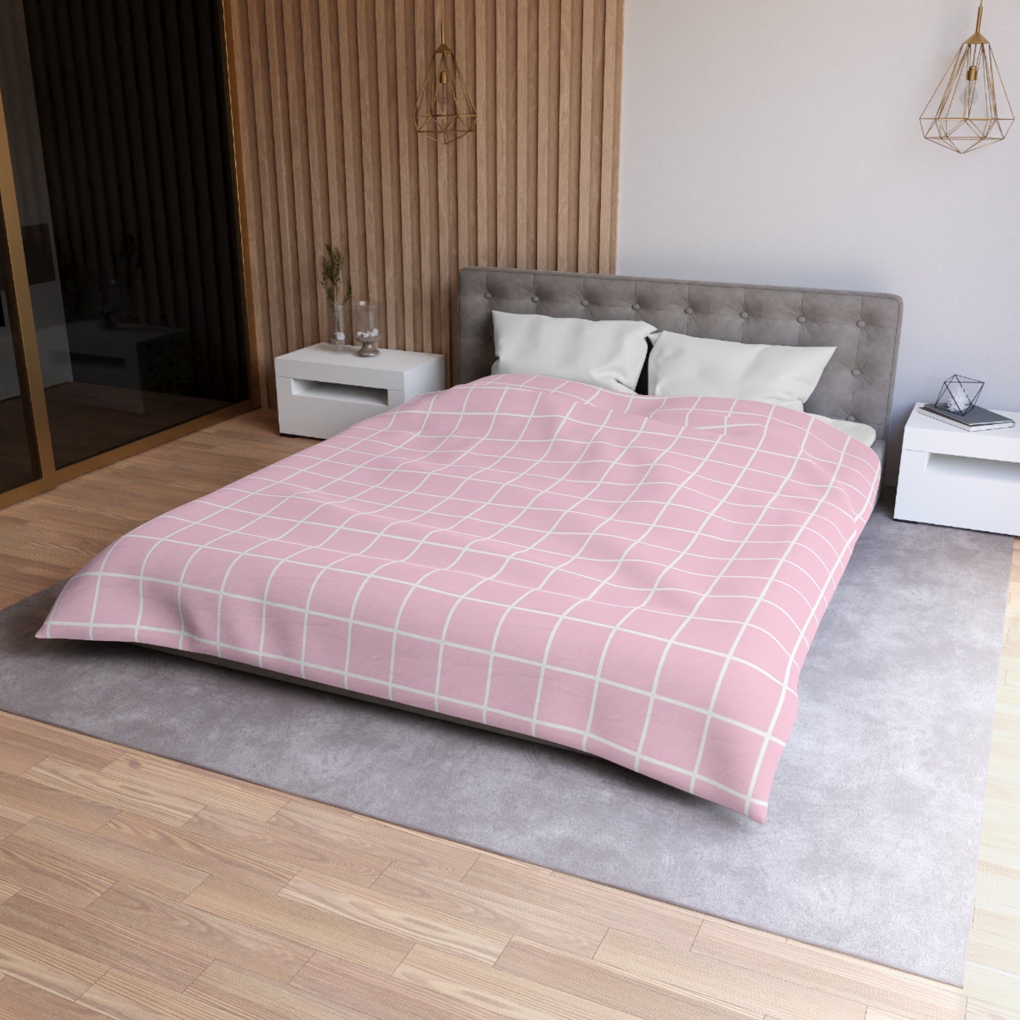 JAKKOUTTHEBXX Pink and White Grid Duvet Cover 2025