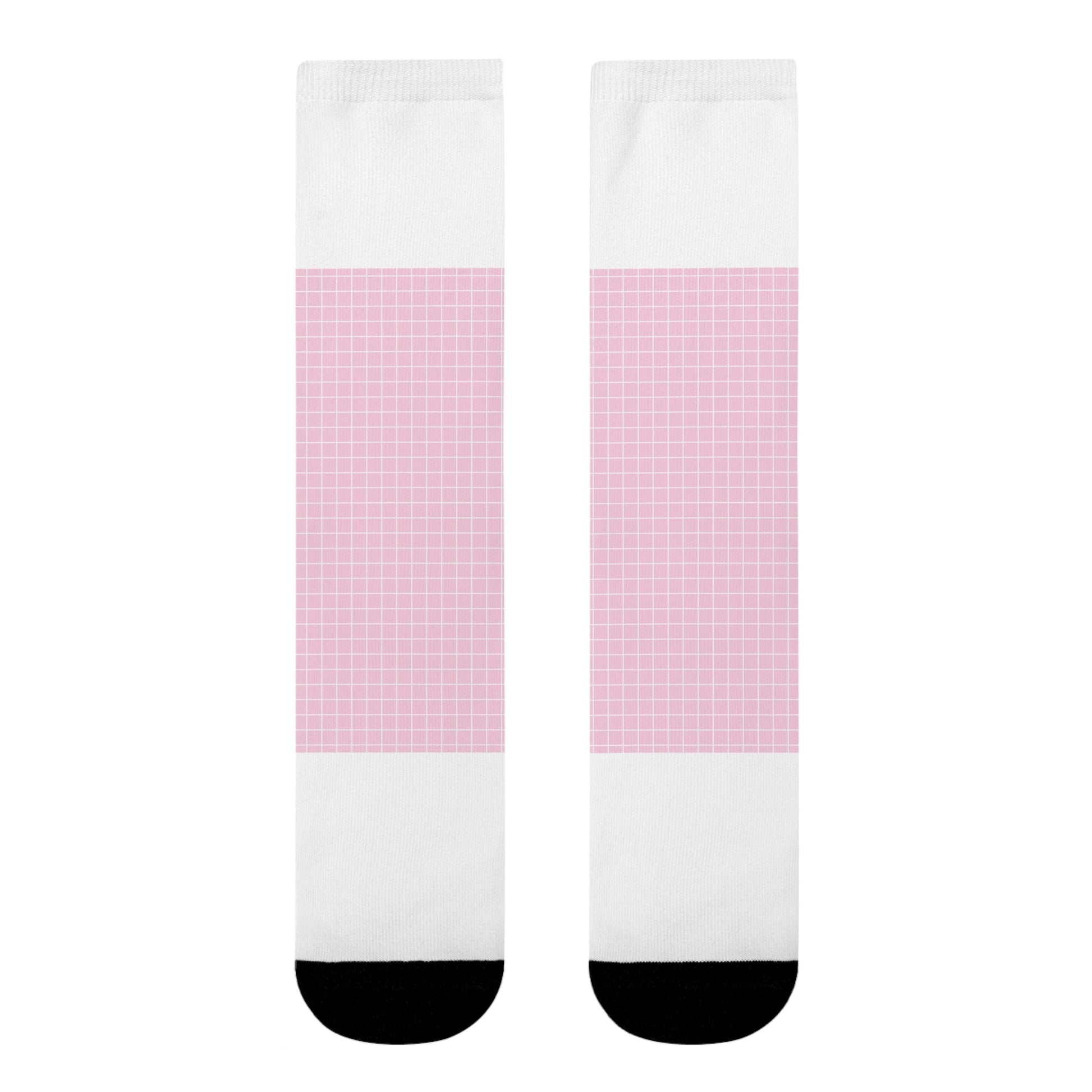 JAKKOUTTHEBXX Pink and White Grid Sublimation Crew Socks 2025