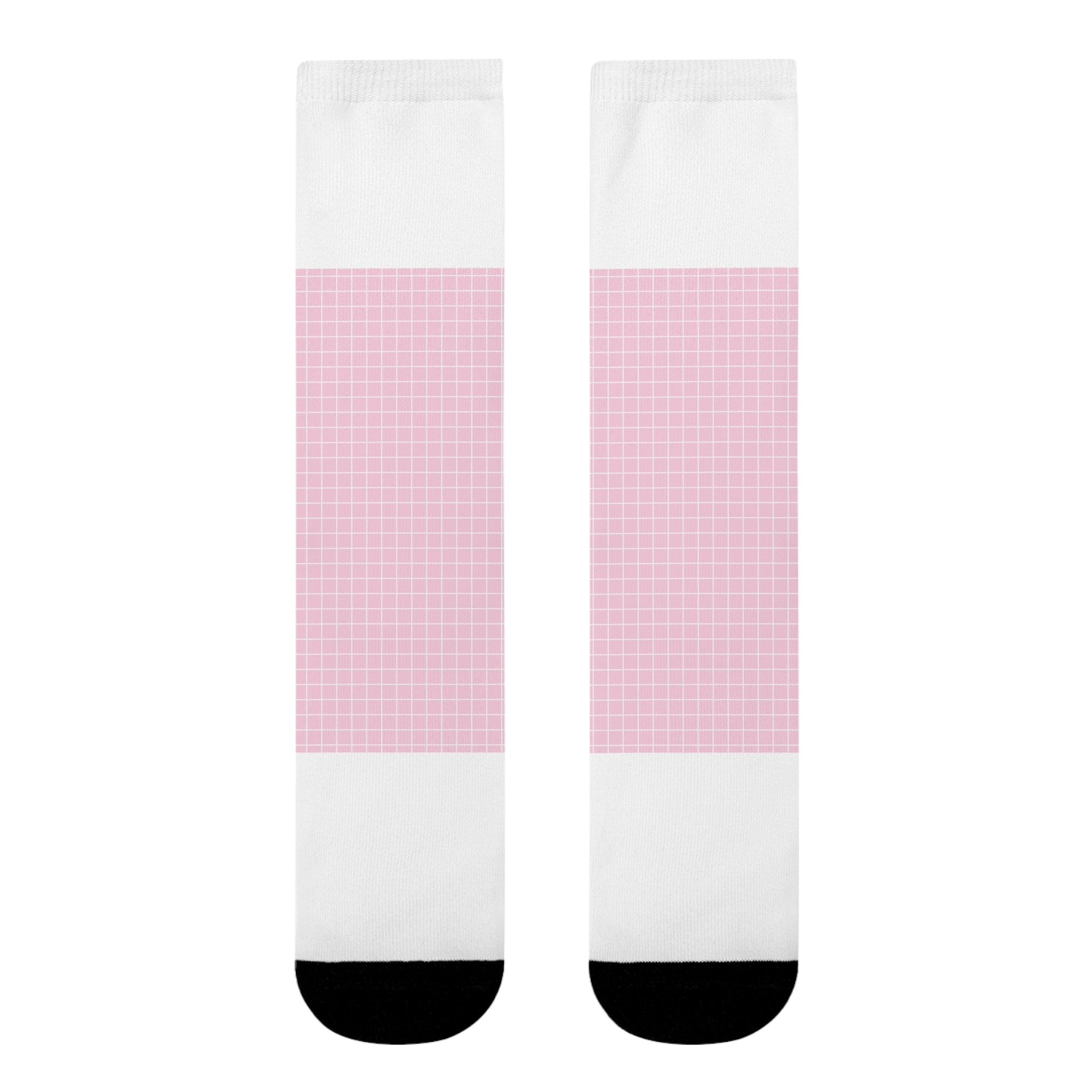 JAKKOUTTHEBXX Pink and White Grid Sublimation Crew Socks 2025