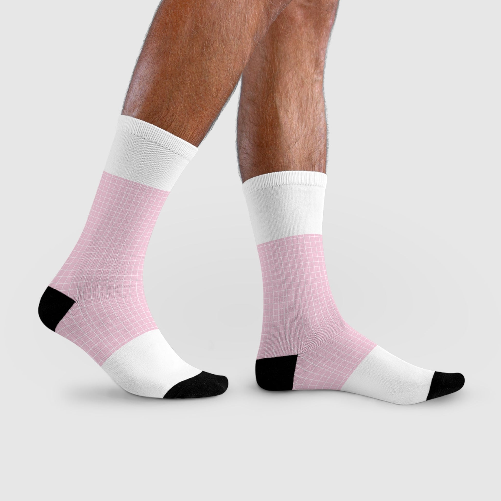 JAKKOUTTHEBXX Pink and White Grid Sublimation Crew Socks 2025