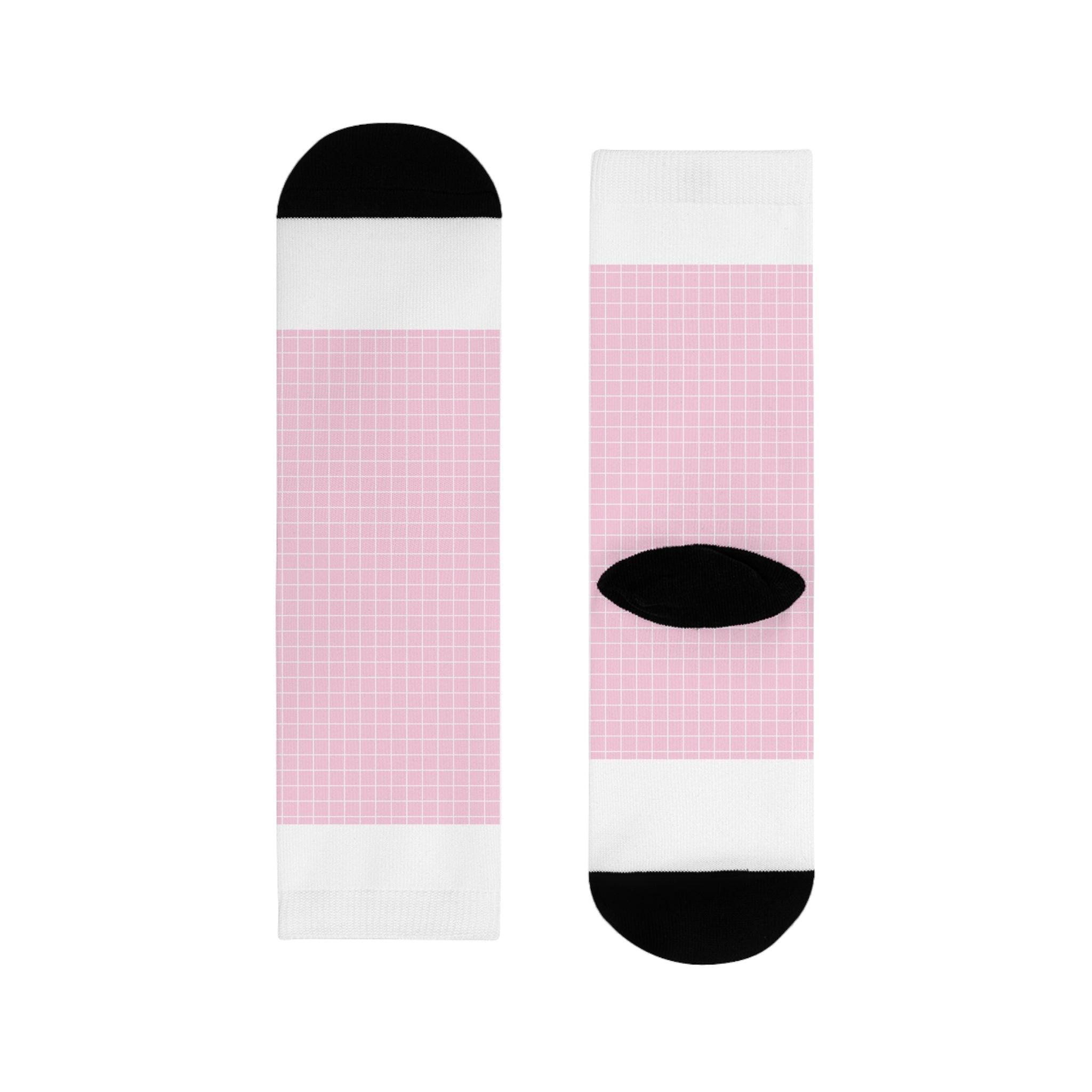 JAKKOUTTHEBXX Pink and White Grid Sublimation Crew Socks 2025