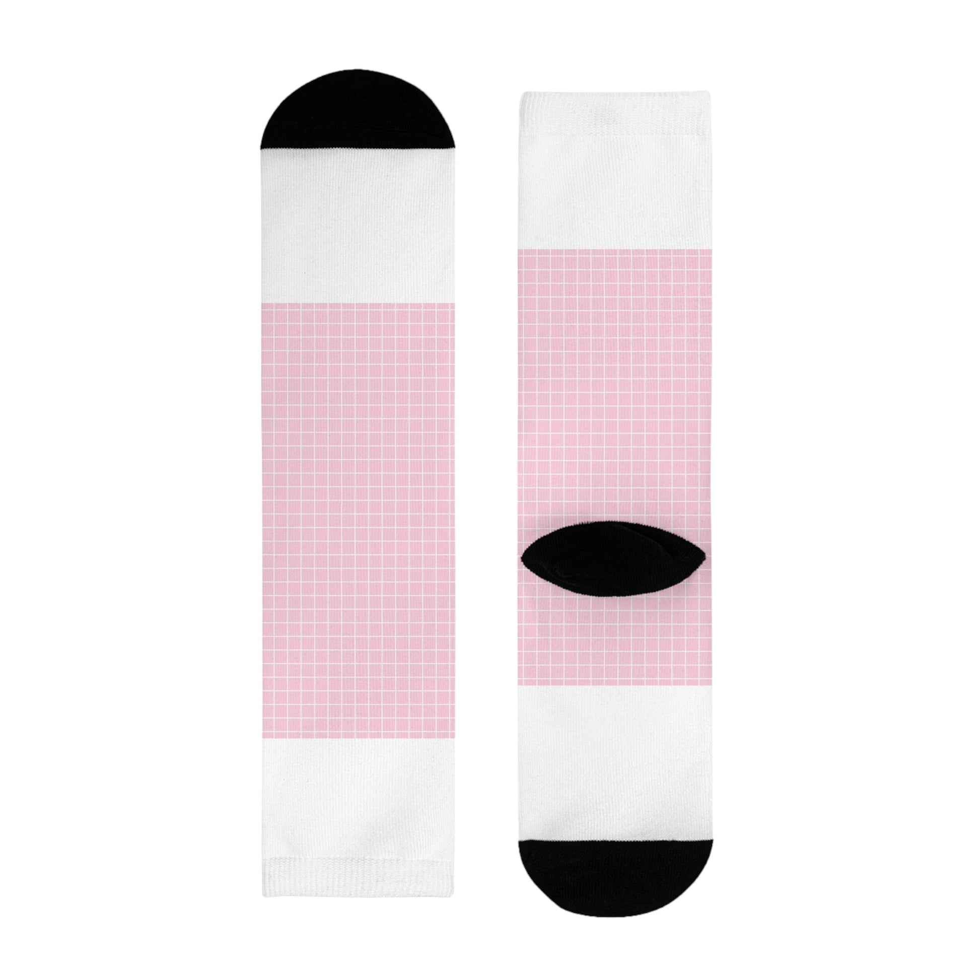 JAKKOUTTHEBXX Pink and White Grid Sublimation Crew Socks 2025