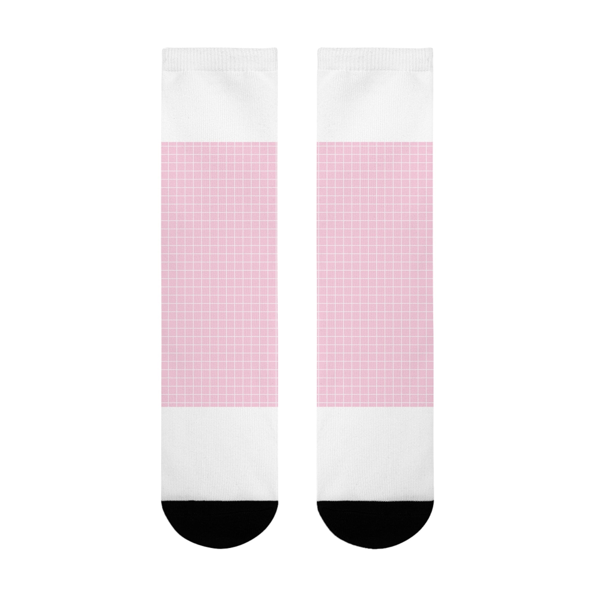 JAKKOUTTHEBXX Pink and White Grid Sublimation Crew Socks 2025