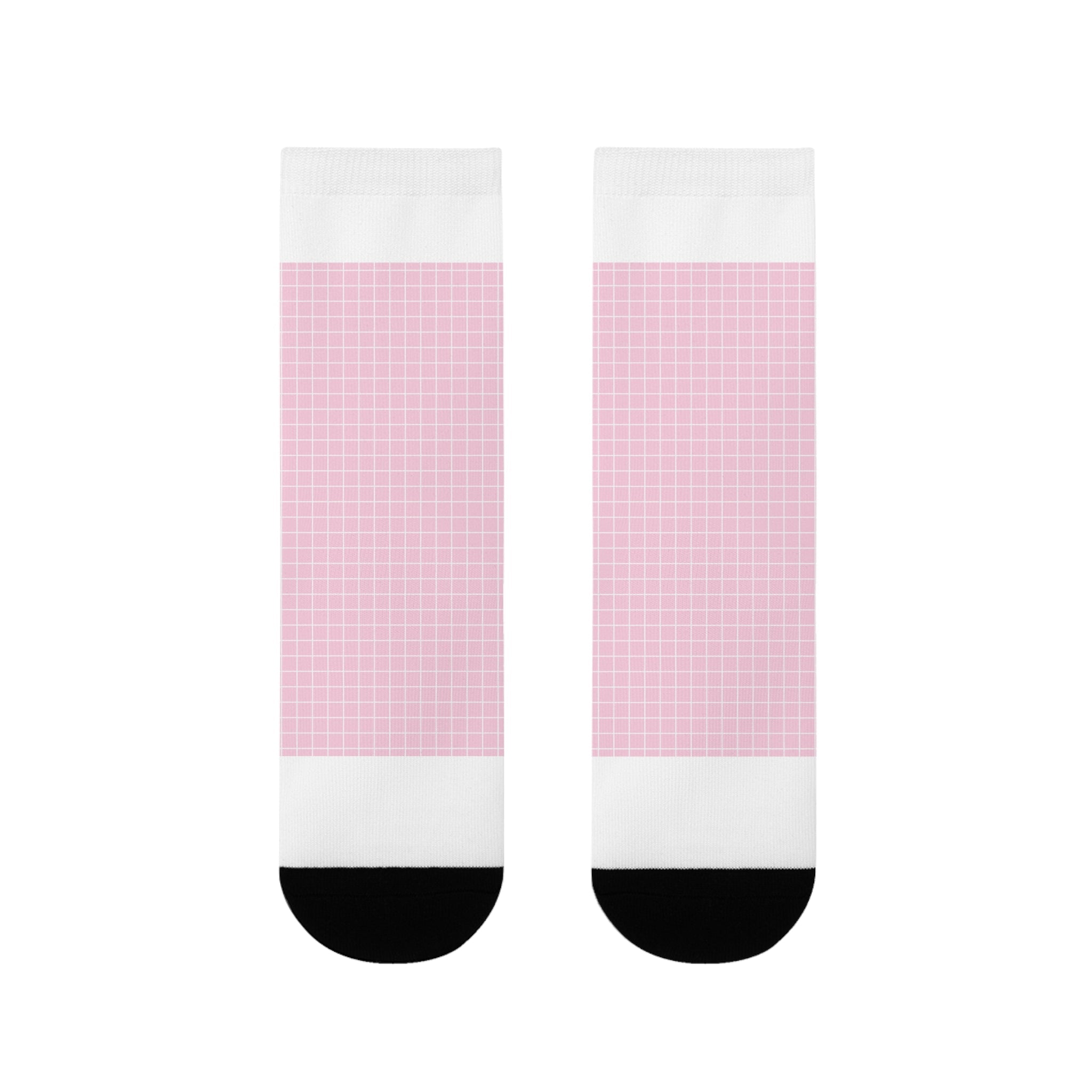JAKKOUTTHEBXX Pink and White Grid Sublimation Crew Socks 2025