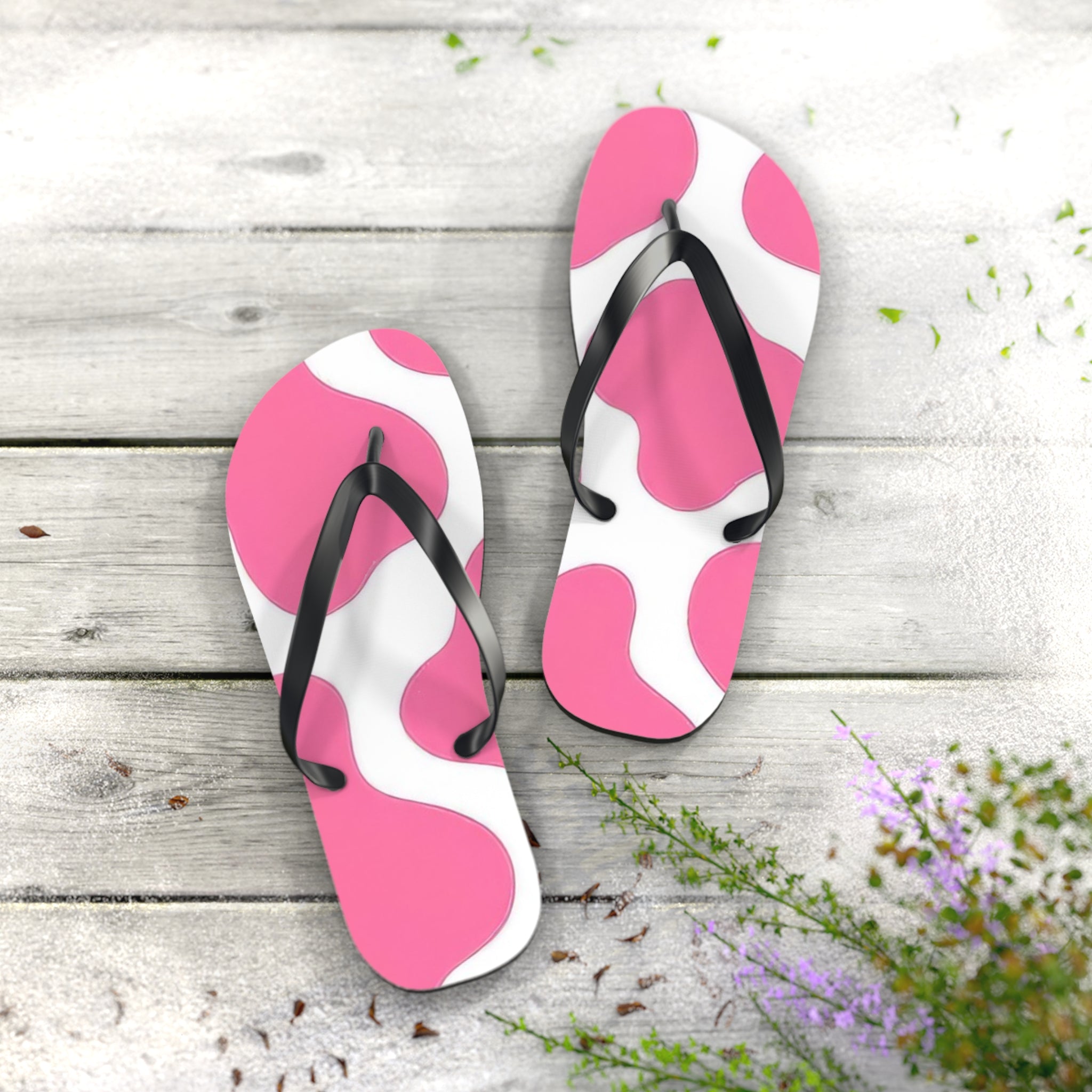 Pink and White Patterned Flip Flops, Artsulli - Art is Long, Life is Short, Shoes, , , , , , , 