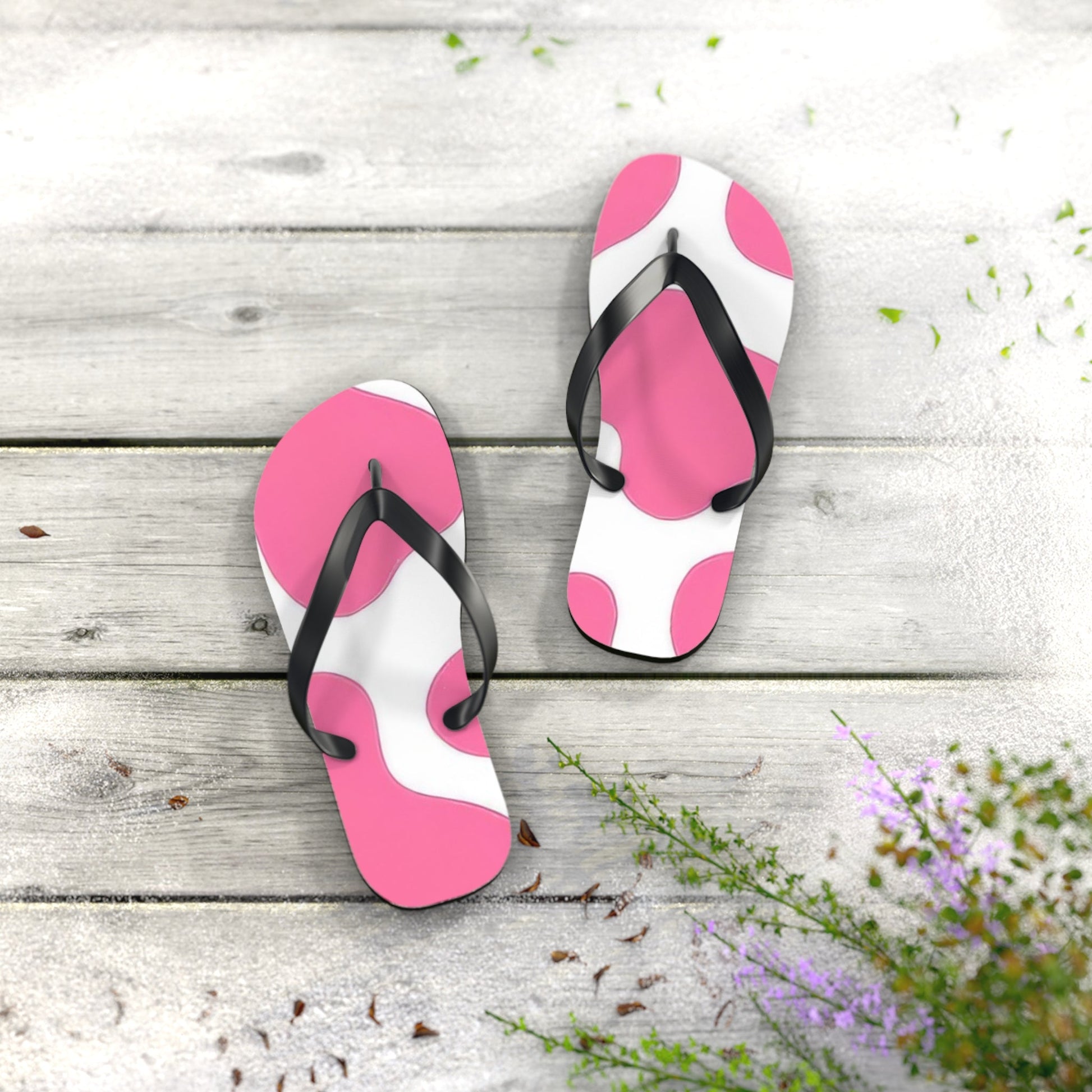 Pink and White Patterned Flip Flops, Artsulli - Art is Long, Life is Short, Shoes, , , , , , , 