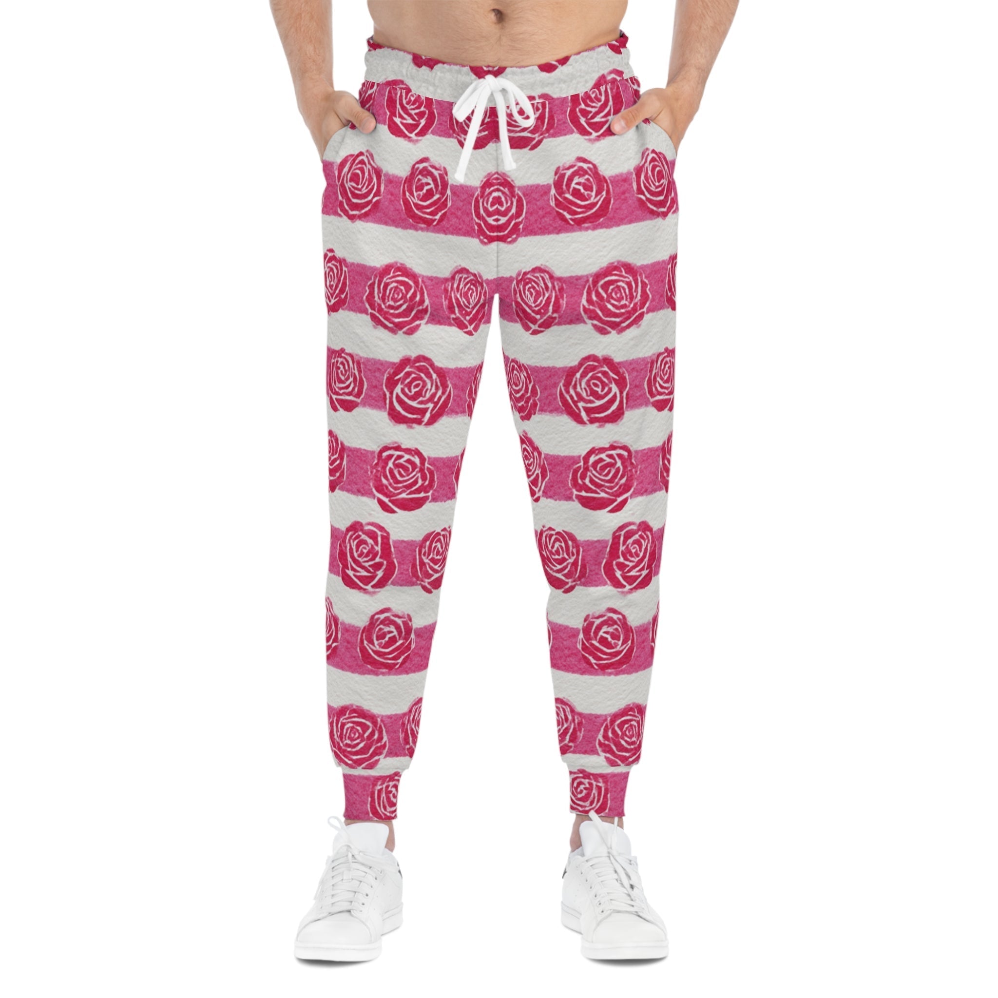 Pink and White Rose Stripe Joggers, Artsulli - Art is Long, Life is Short, All Over Prints, , , , , , , 