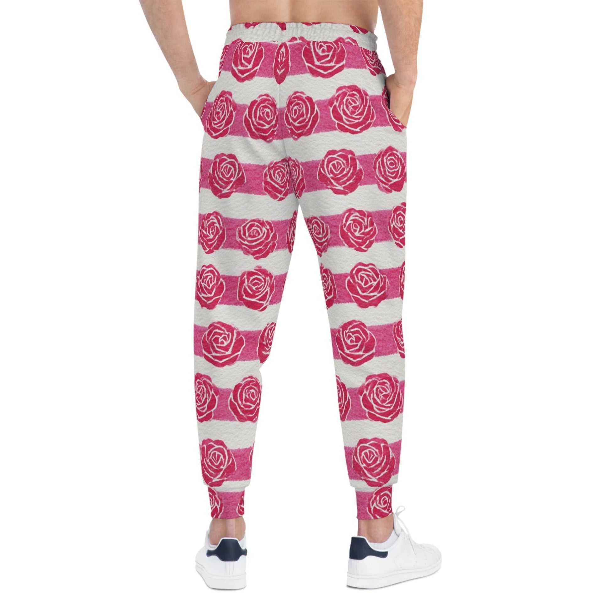 Pink and White Rose Stripe Joggers, Artsulli - Art is Long, Life is Short, All Over Prints, , , , , , , 