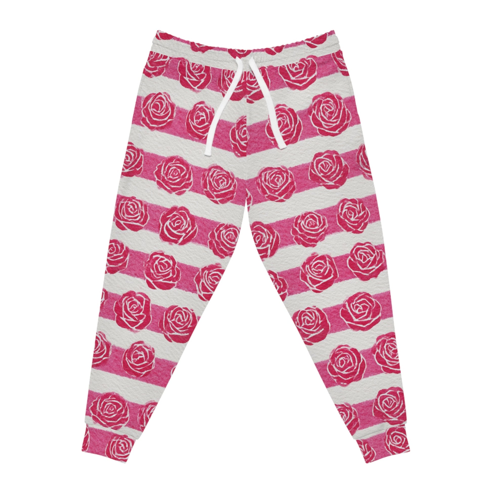 Printify Pink and White Rose Stripe Joggers 2025