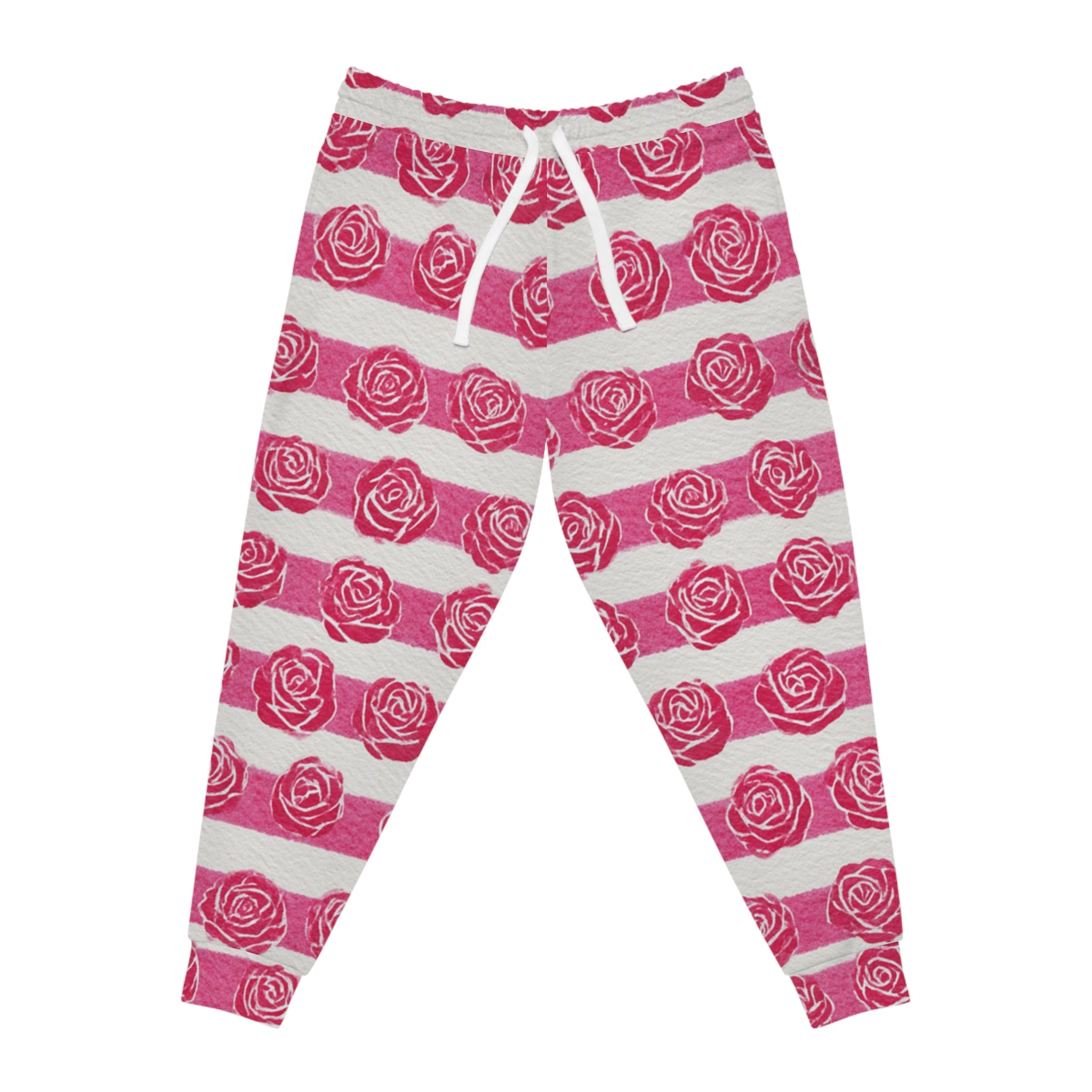 Printify Pink and White Rose Stripe Joggers 2025