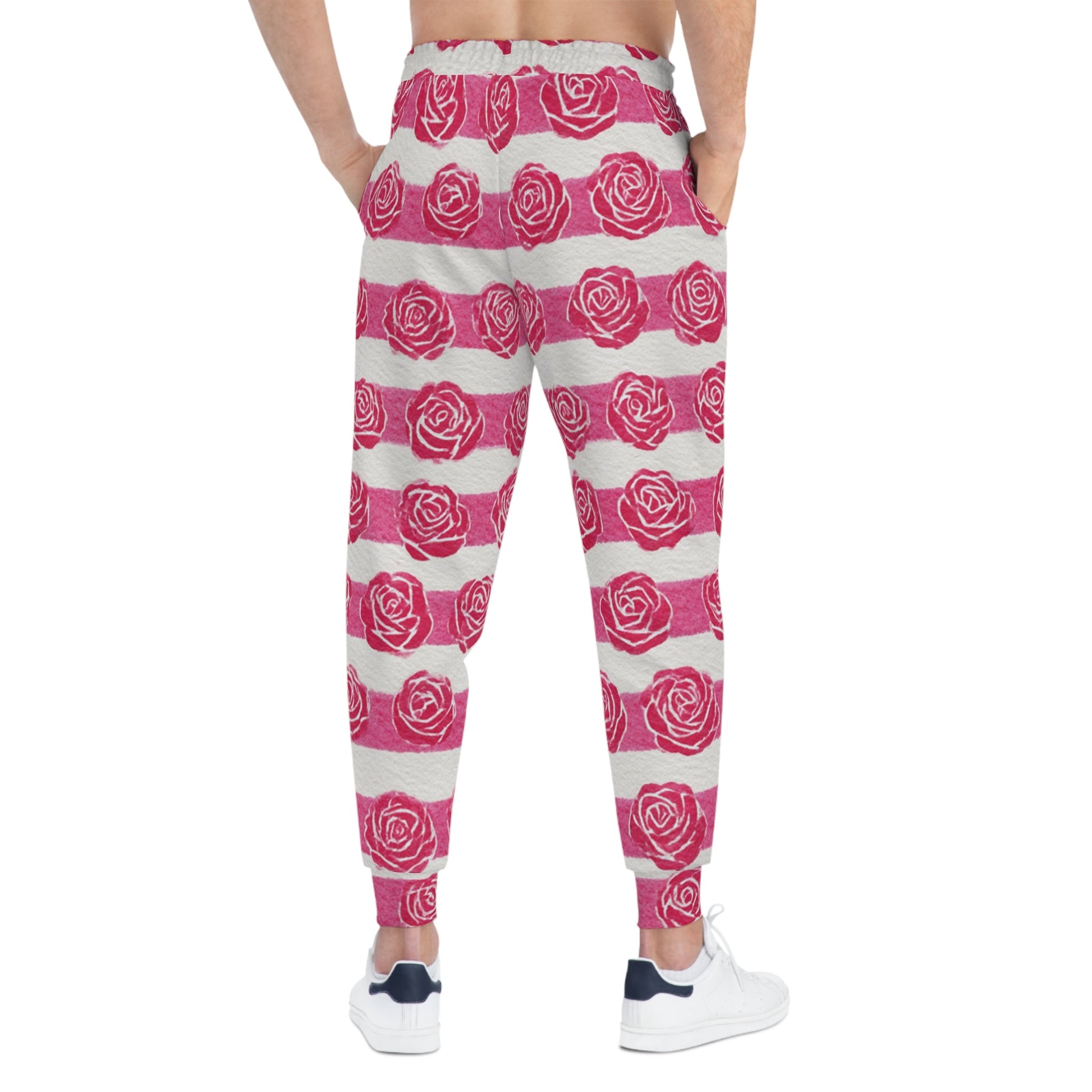 Printify Pink and White Rose Stripe Joggers 2025