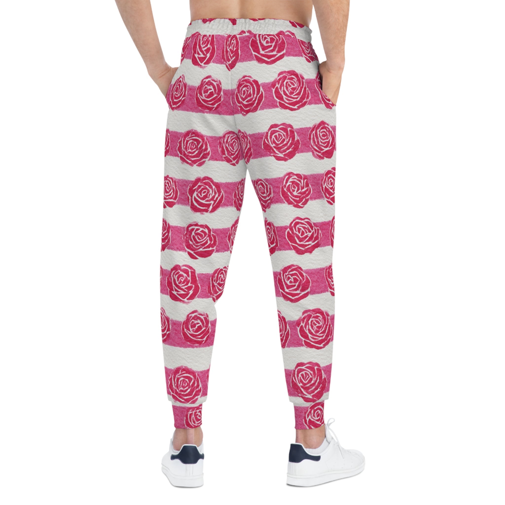Printify Pink and White Rose Stripe Joggers 2025