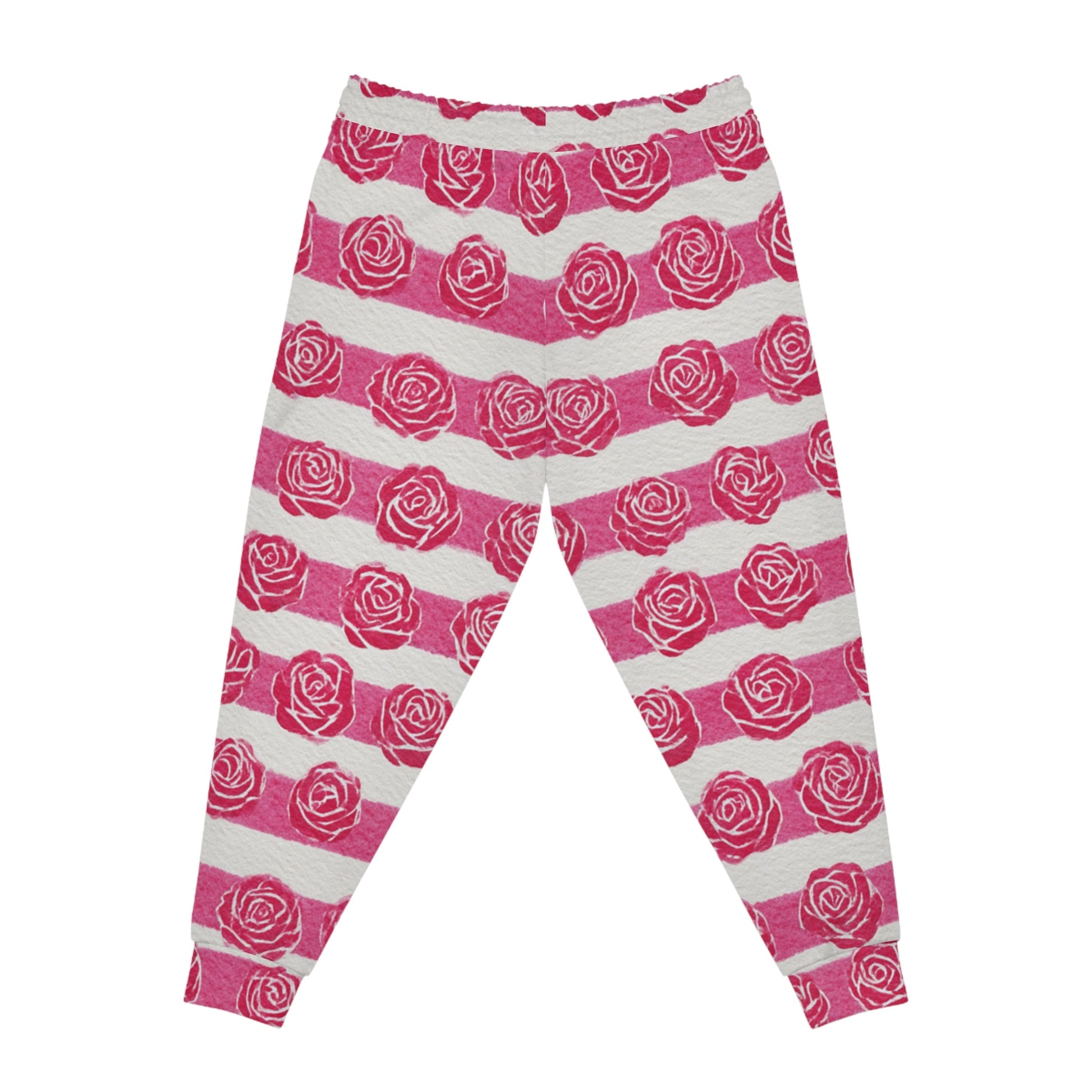 Printify Pink and White Rose Stripe Joggers 2025