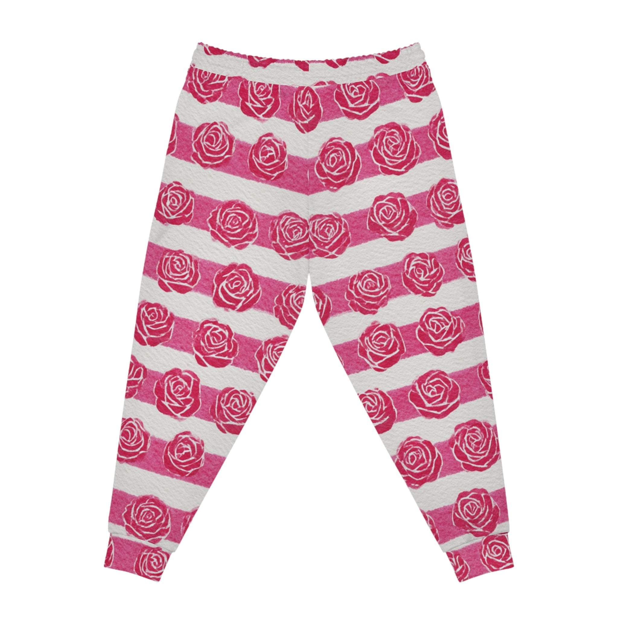 Printify Pink and White Rose Stripe Joggers 2025