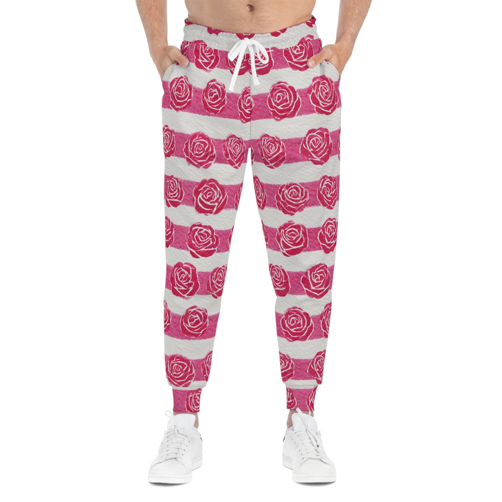 Printify Pink and White Rose Stripe Joggers 2025