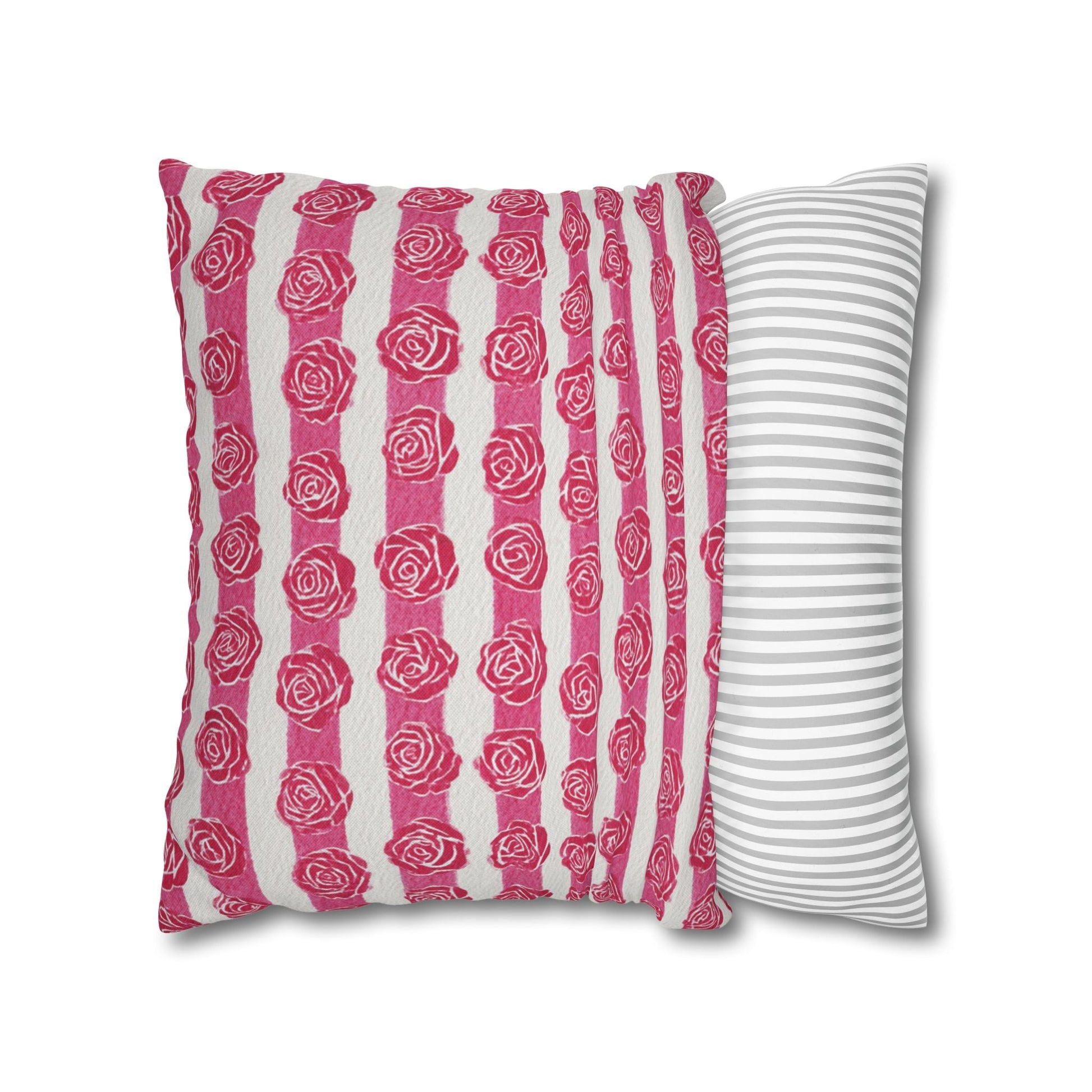 Pink and White Rose Stripe Throw Pillow, Artsulli - Art is Long, Life is Short, Home Decor, , , , , , , 
