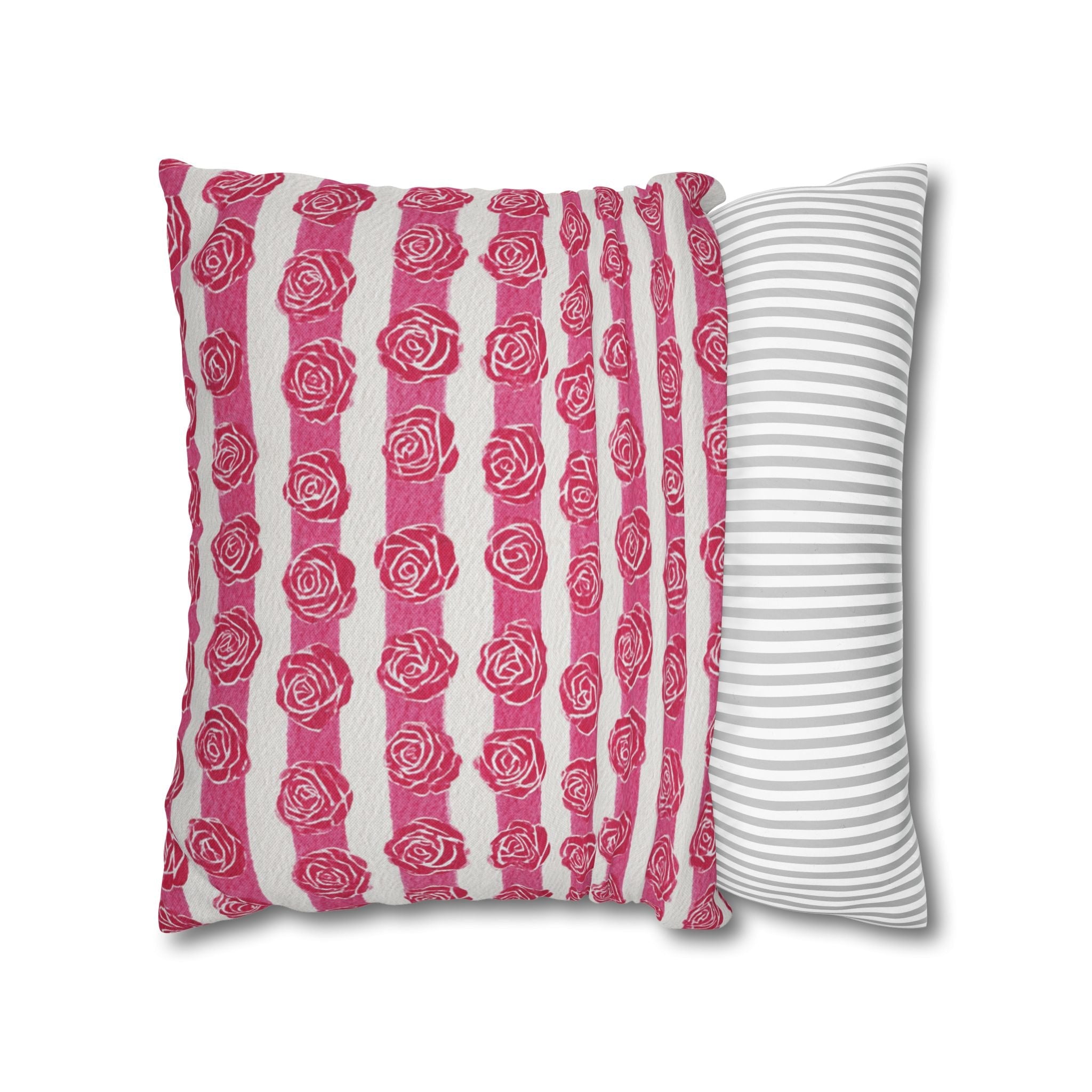 Pink and White Rose Stripe Throw Pillow, Artsulli - Art is Long, Life is Short, Home Decor, , , , , , , 