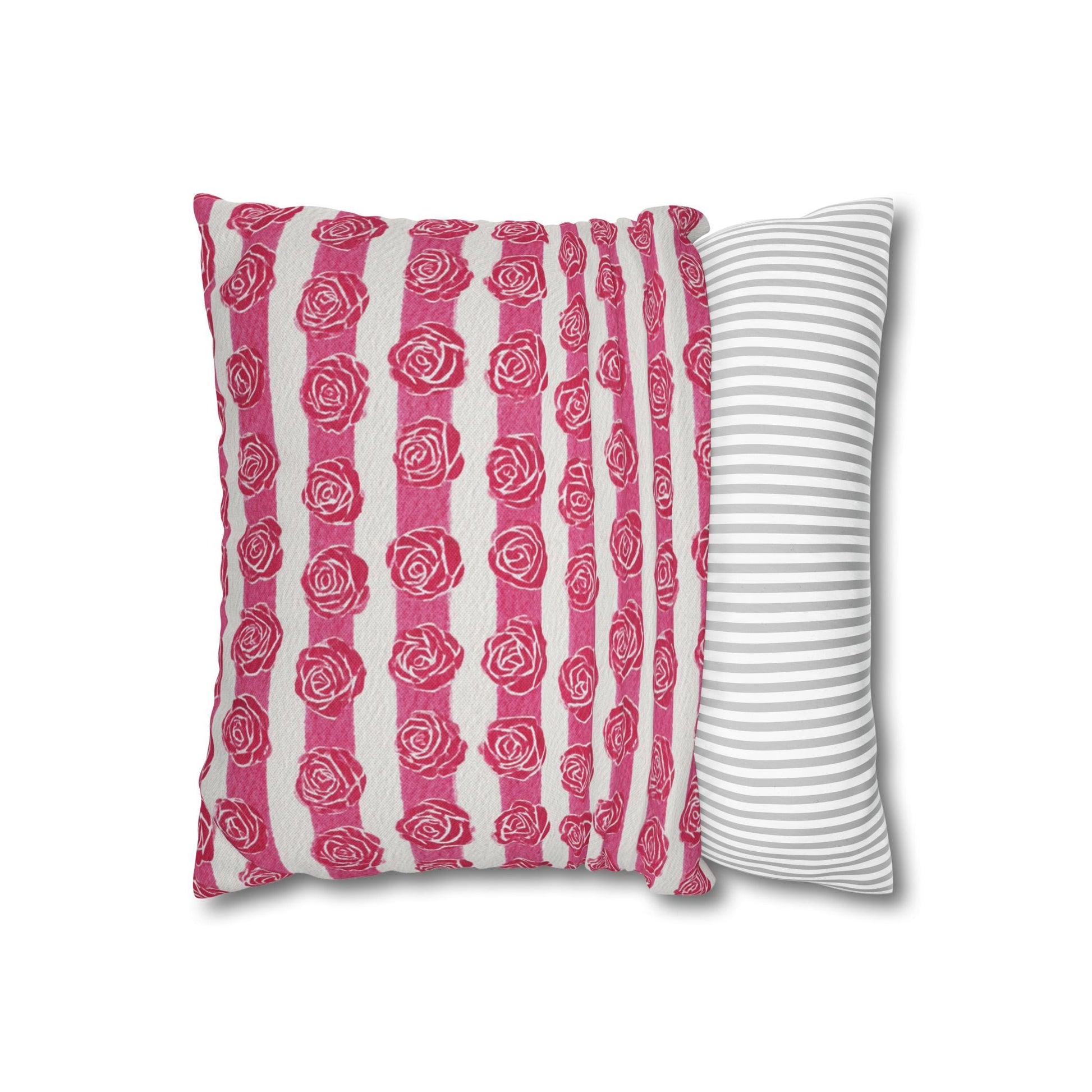 Pink and White Rose Stripe Throw Pillow, Artsulli - Art is Long, Life is Short, Home Decor, , , , , , , 