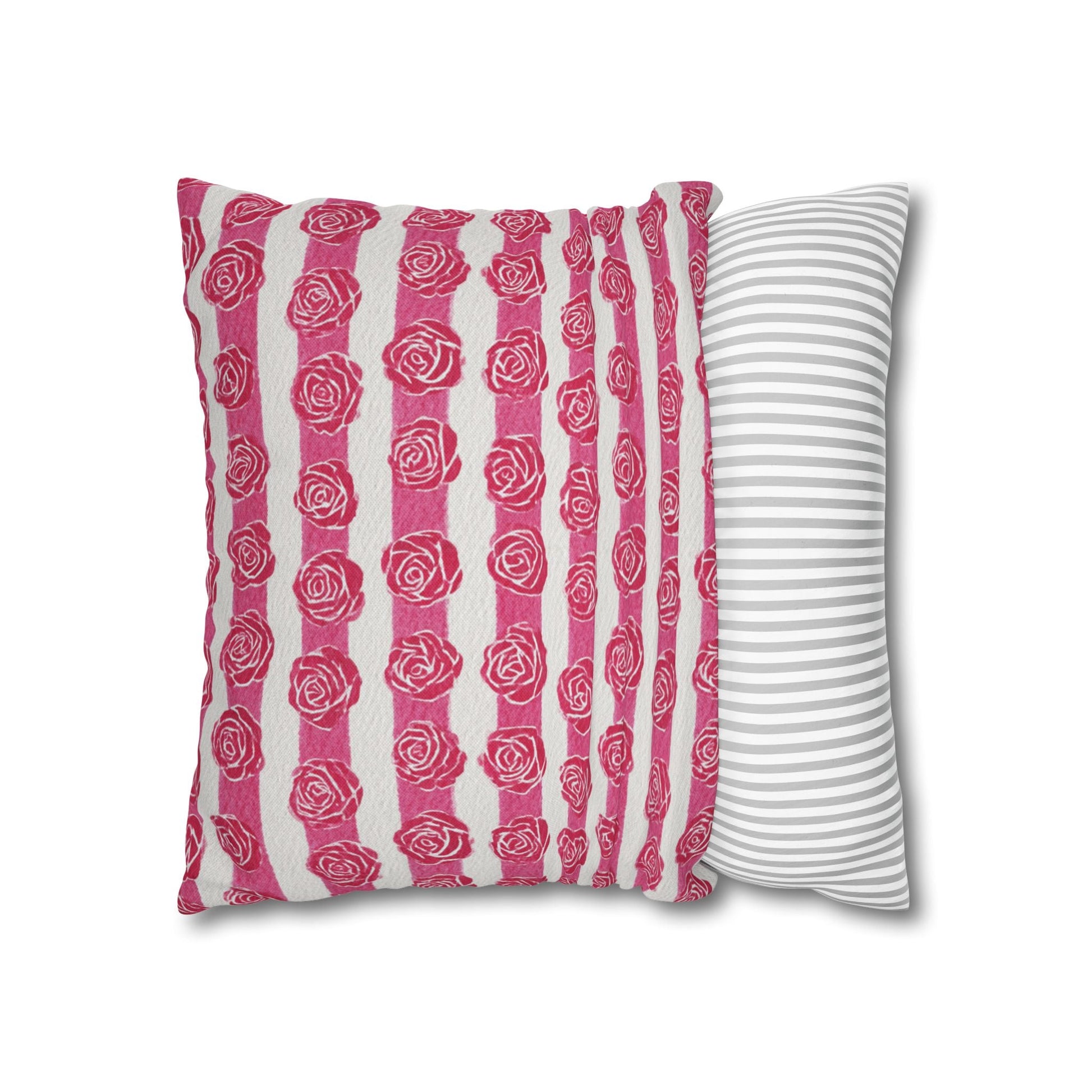Pink and White Rose Stripe Throw Pillow, Artsulli - Art is Long, Life is Short, Home Decor, , , , , , , 